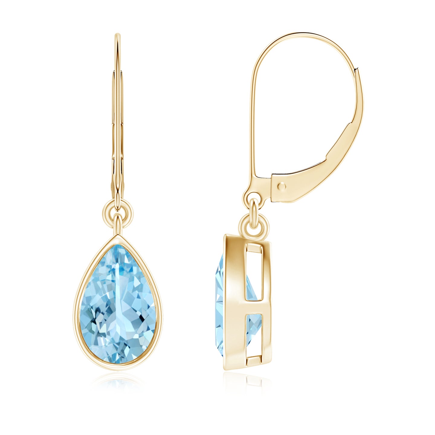 Bezel-Set Pear Aquamarine Leverback Drop Earrings