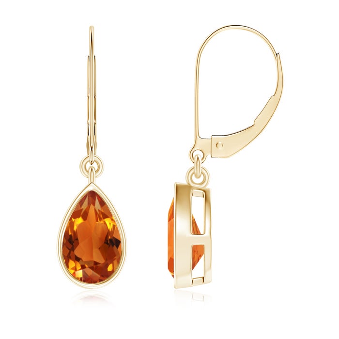 8x5mm AAAA Bezel-Set Pear Citrine Leverback Drop Earrings in Yellow Gold