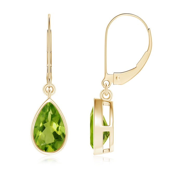 8x5mm AAAA Bezel-Set Pear Peridot Leverback Drop Earrings in Yellow Gold 8x5mm AAAA Bezel-Set Pear Peridot Leverback Drop Earrings in Yellow Gold
