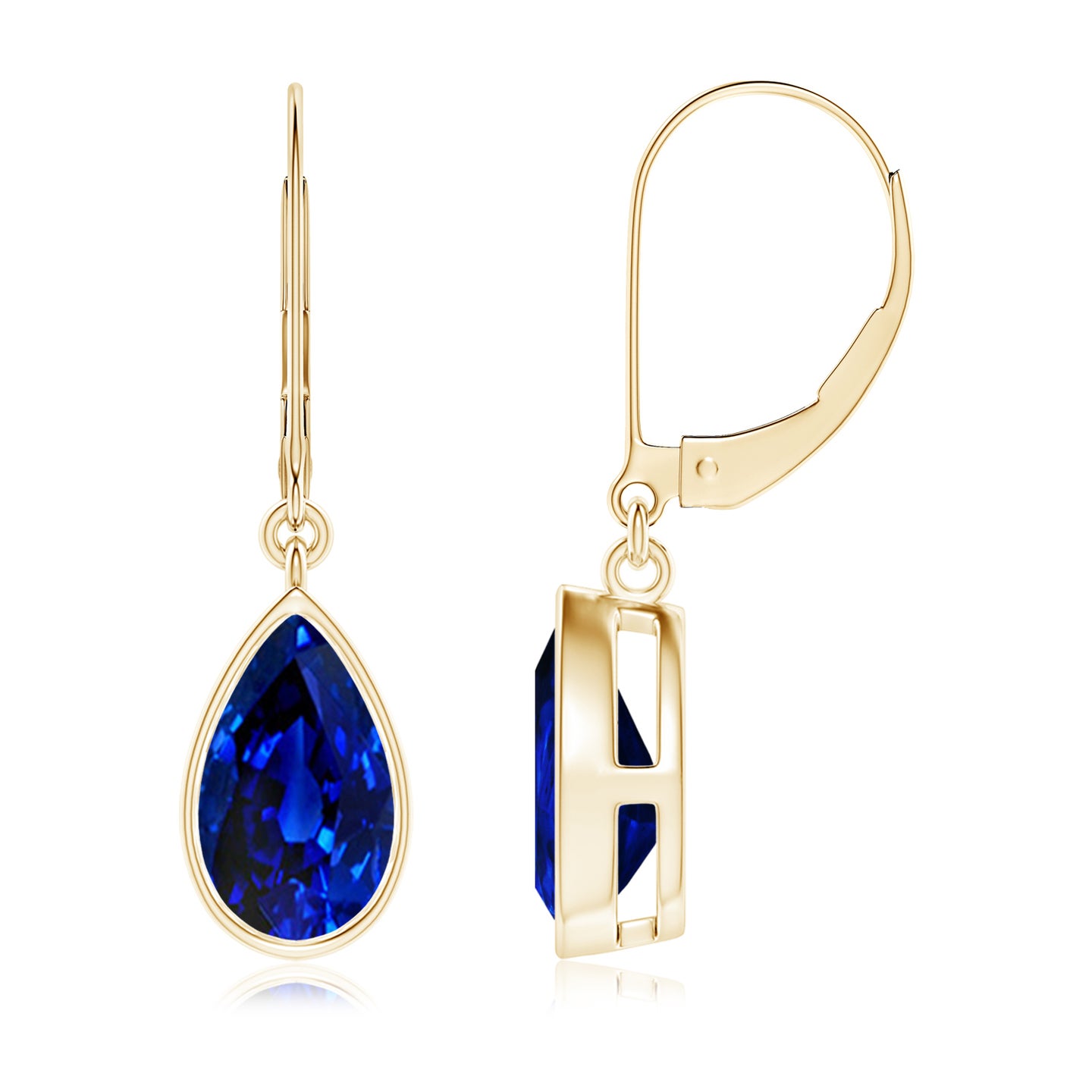 Lab-Grown Pear-Shaped Blue Sapphire Leverback Drop Earrings