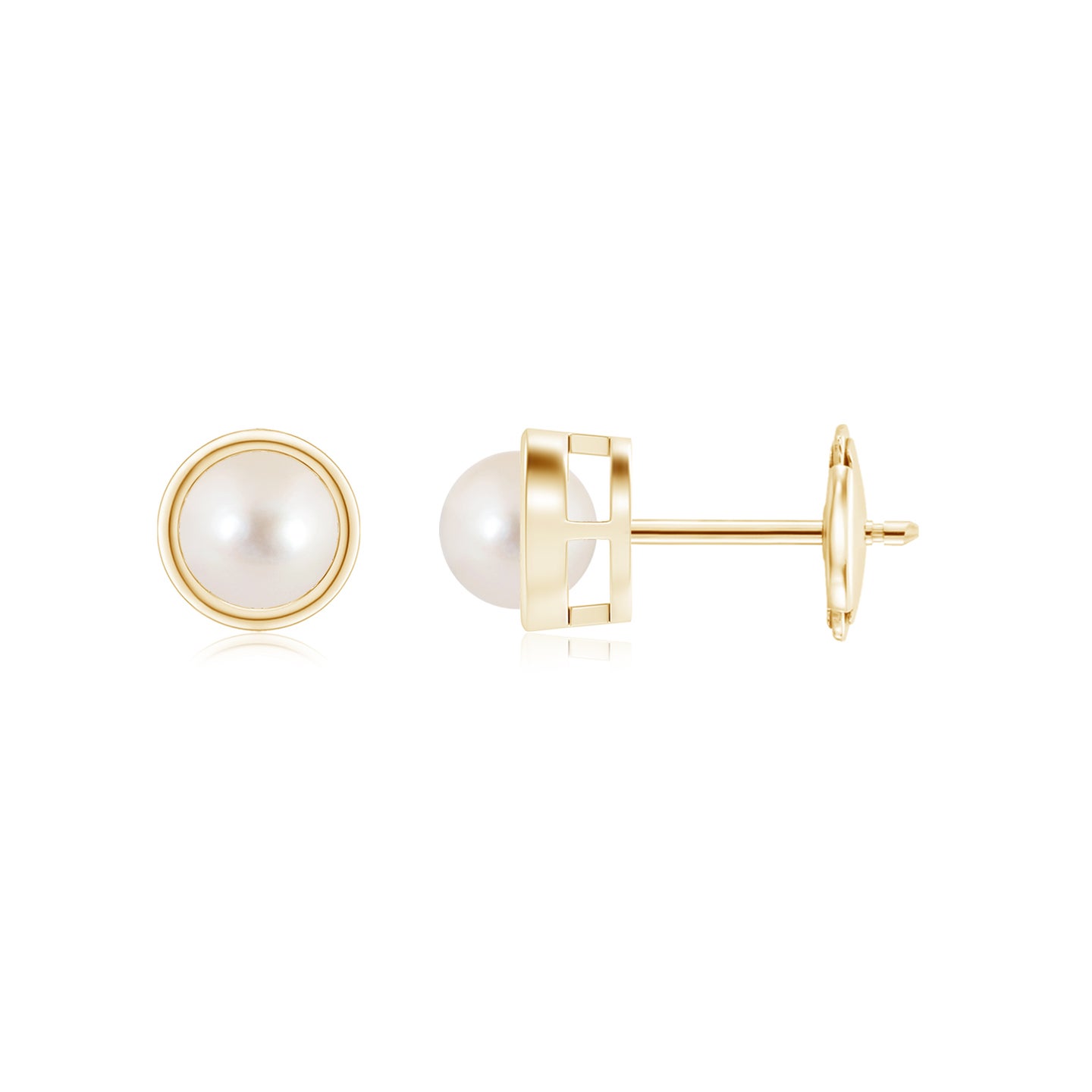 4mm AAAA Bezel-Set Freshwater Pearl Solitaire Stud Earrings in Yellow Gold