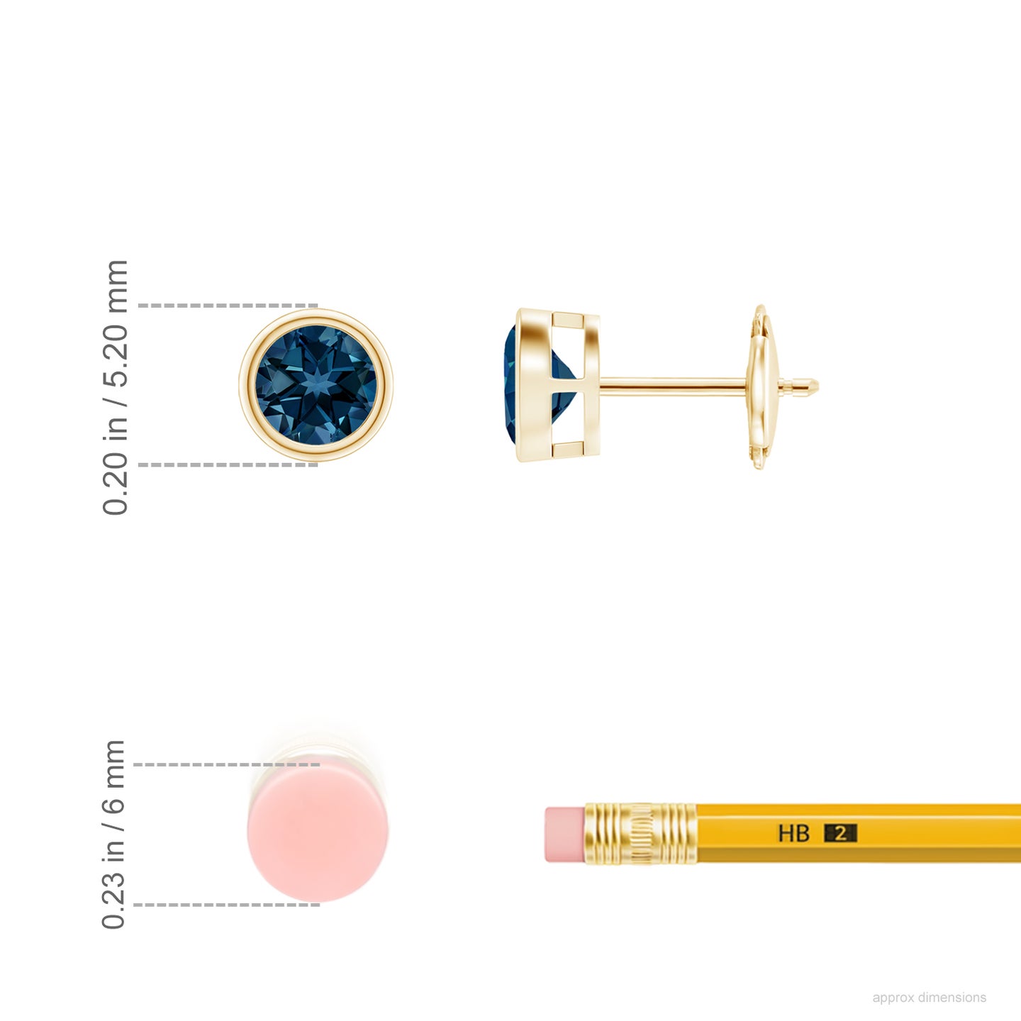 4mm AAAA Bezel-Set London Blue Topaz Solitaire Stud Earrings in Yellow Gold