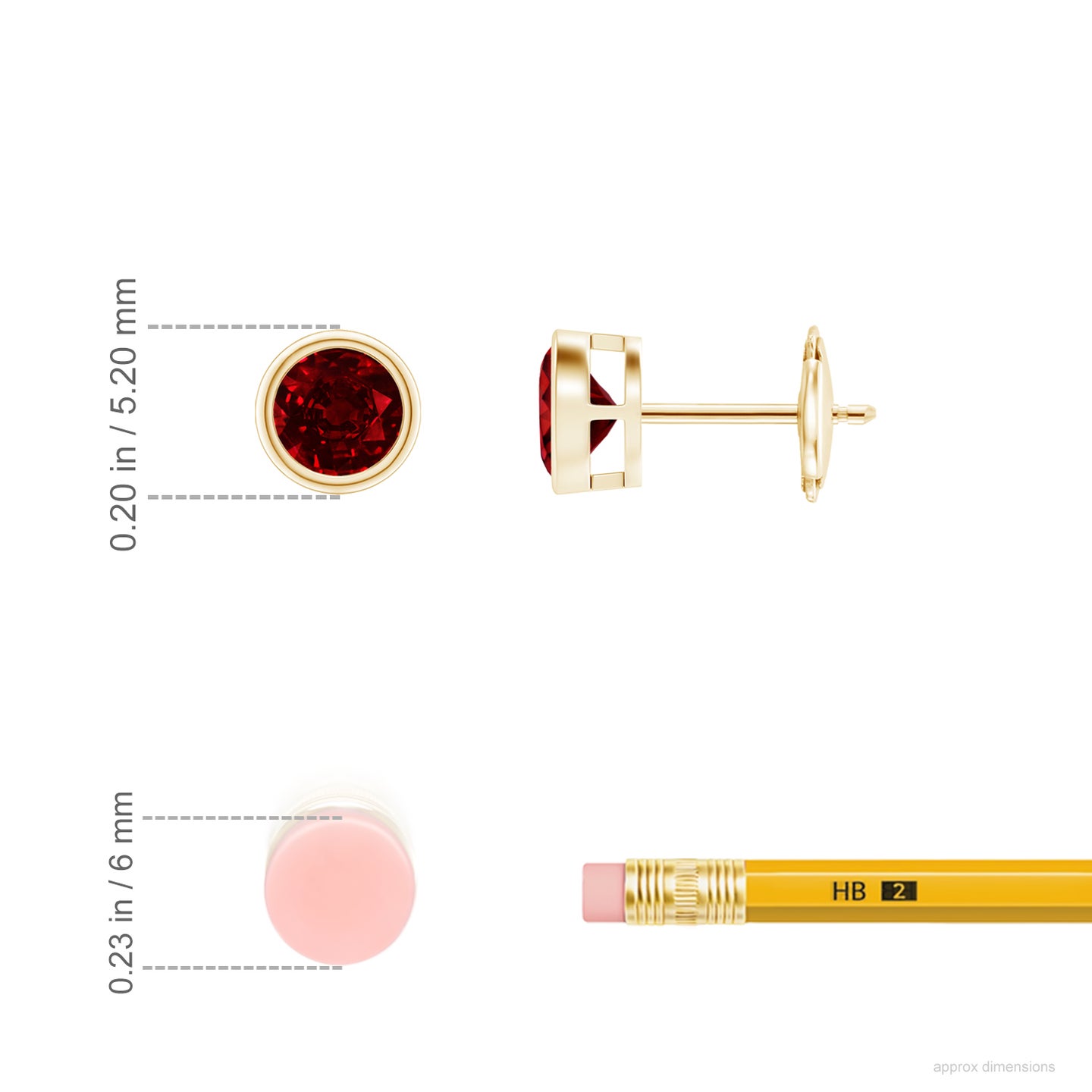 4mm AAAA Bezel-Set Ruby Solitaire Stud Earrings in Yellow Gold