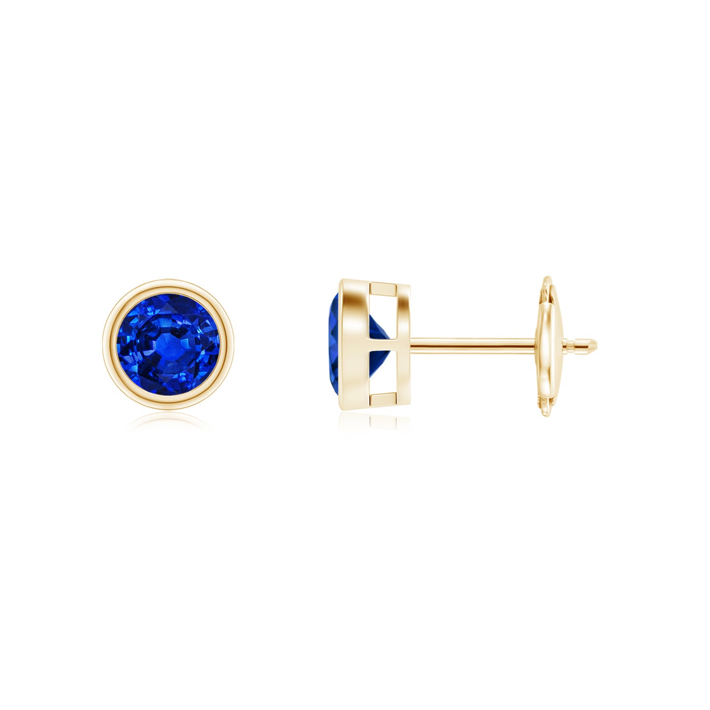 4mm AAAA Bezel-Set Blue Sapphire Solitaire Stud Earrings in Yellow Gold