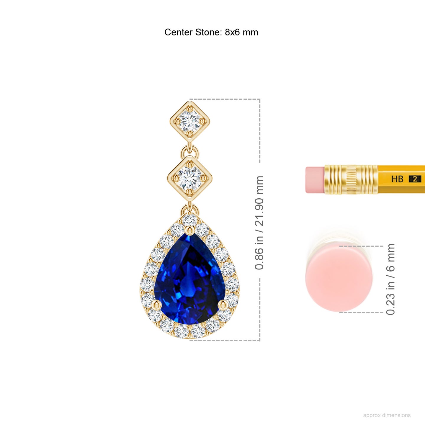 Lab-Grown Pear Blue Sapphire Drop Earrings with Lab Diamond Halo