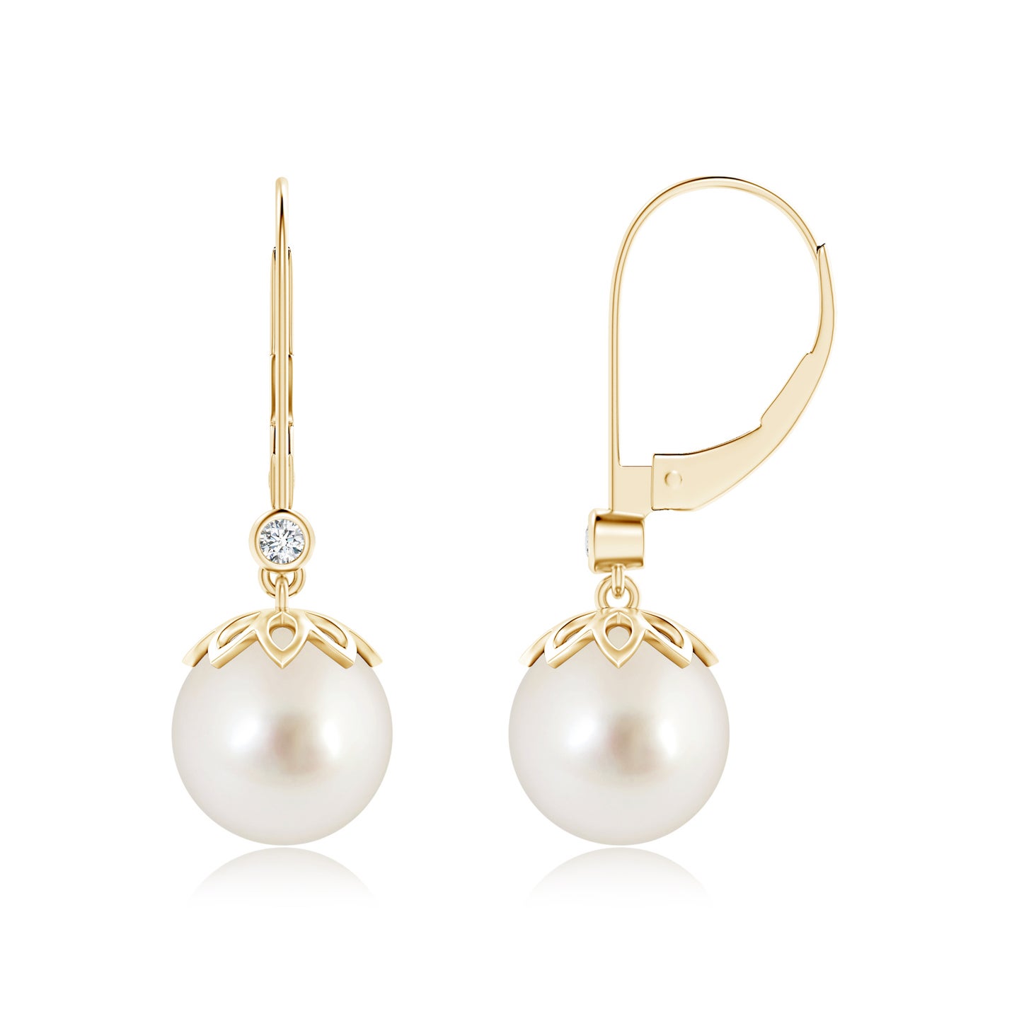 9mm AAAA South Sea Pearl Drop Earrings with Diamond in Yellow Gold 9mm AAAA South Sea Pearl Drop Earrings with Diamond in Yellow Gold
