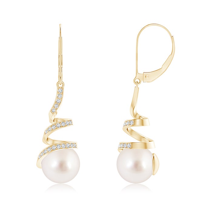 9mm AAAA South Sea Pearl Spiral Ribbon Drop Earrings in Yellow Gold 9mm AAAA South Sea Pearl Spiral Ribbon Drop Earrings in Yellow Gold