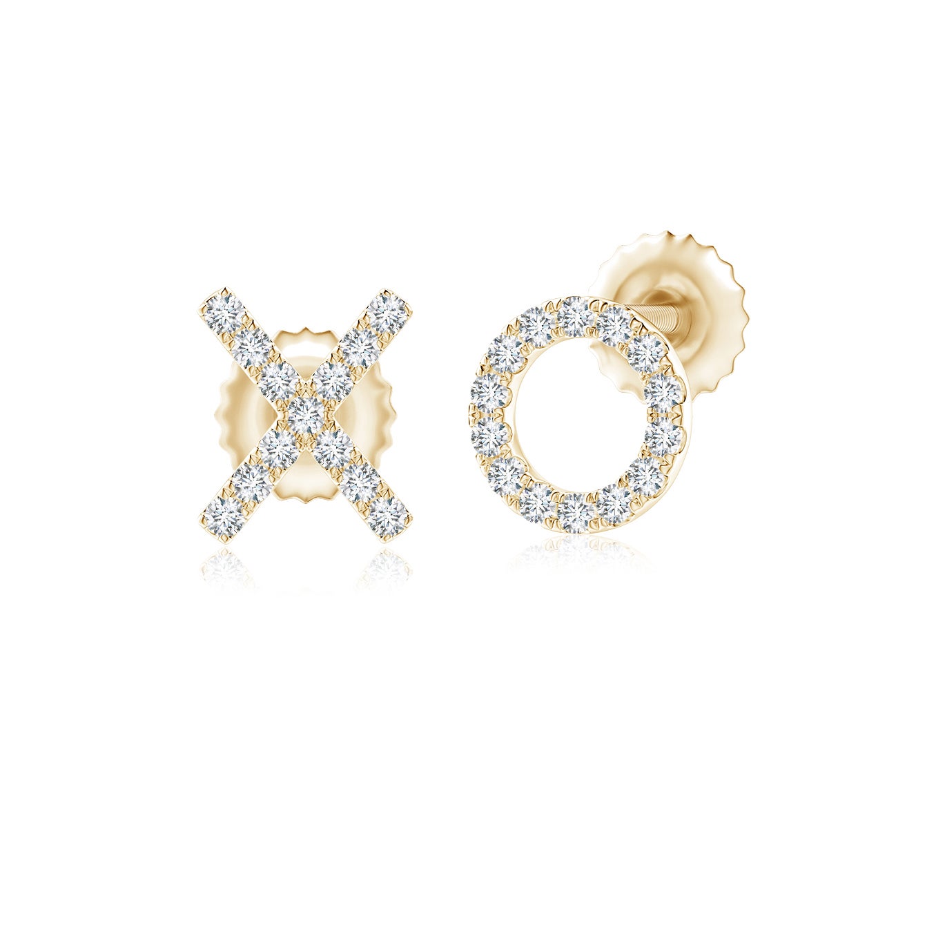 0.9mm GVS2 Pave-Set Diamond XO Stud Earrings in Yellow Gold