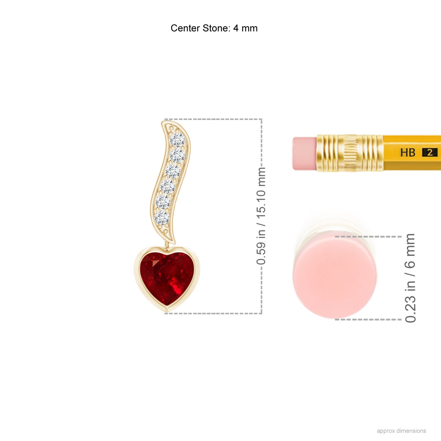 4mm AAAA Heart-Shaped Ruby and Diamond Swirl Drop Earrings in Yellow Gold