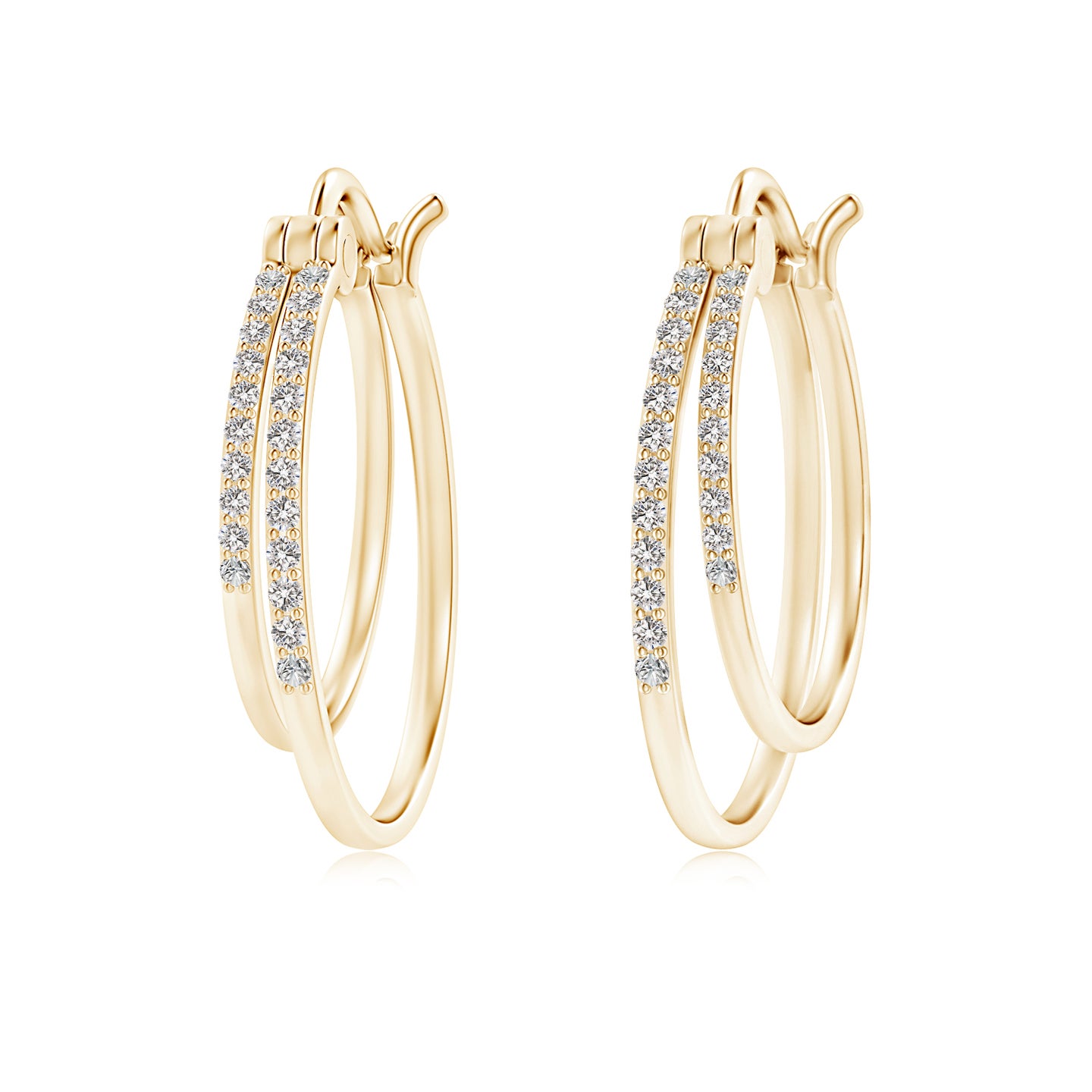 1mm IJI1I2 Classic Diamond Studded Double Hoop Earrings in Yellow Gold