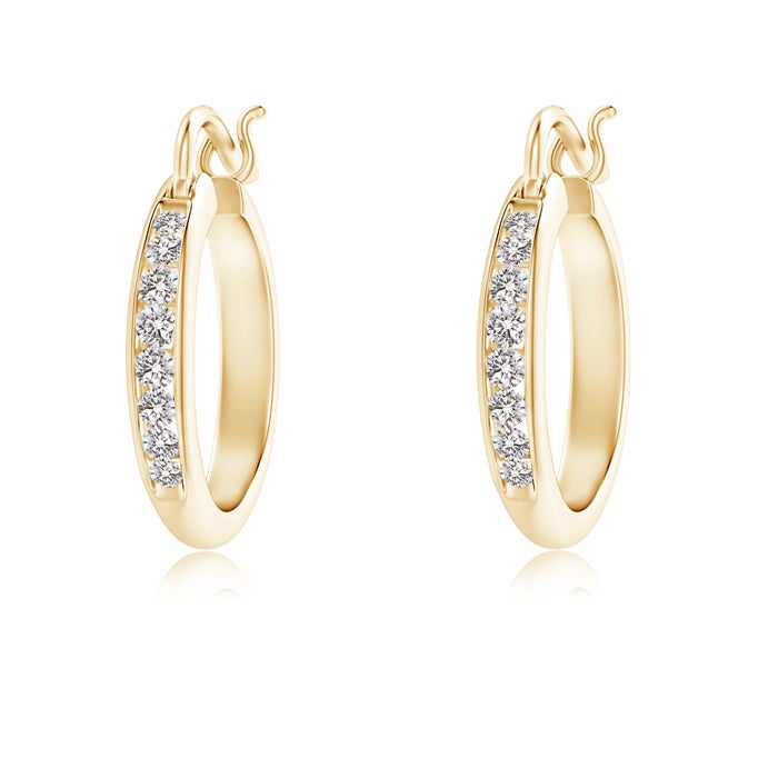 1.7mm IJI1I2 Channel-Set Round Diamond Tapered Hoop Earrings in Yellow Gold