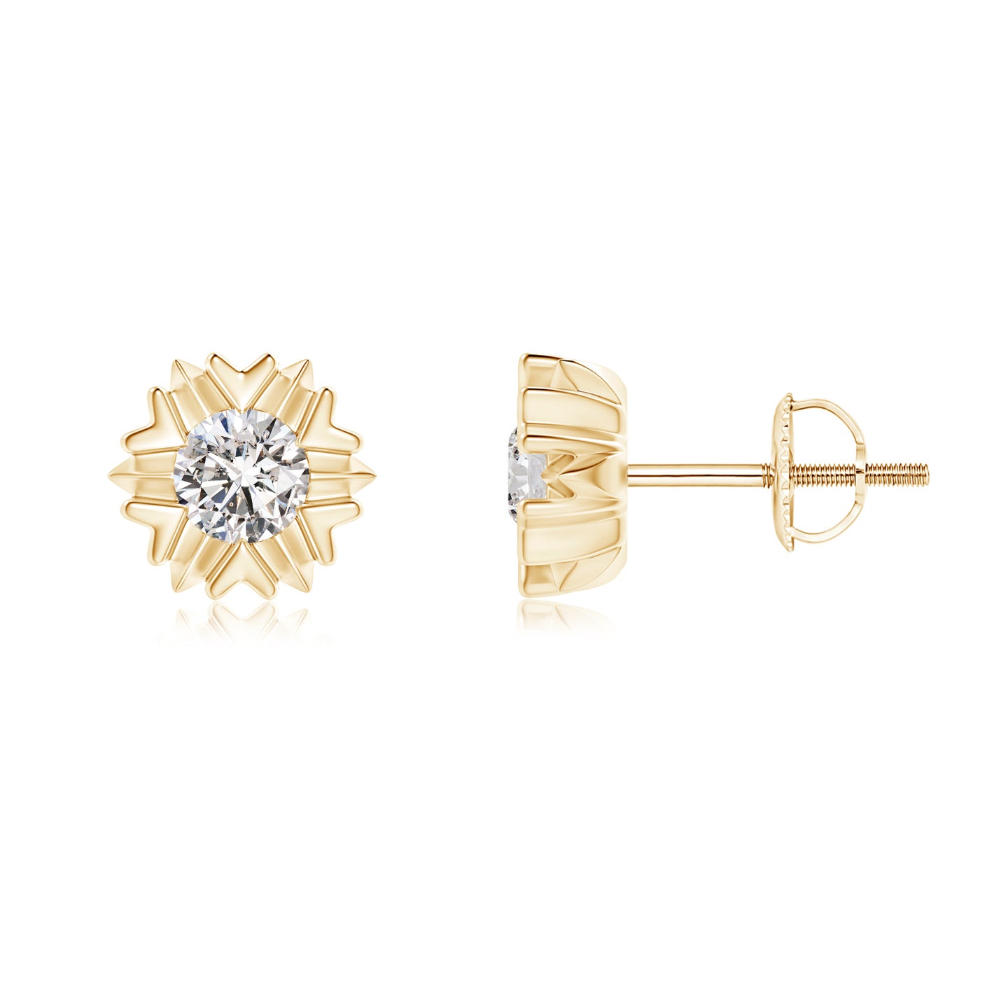 4.1mm IJI1I2 Prong-Set Solitaire Diamond Snowflake Stud Earrings in Yellow Gold