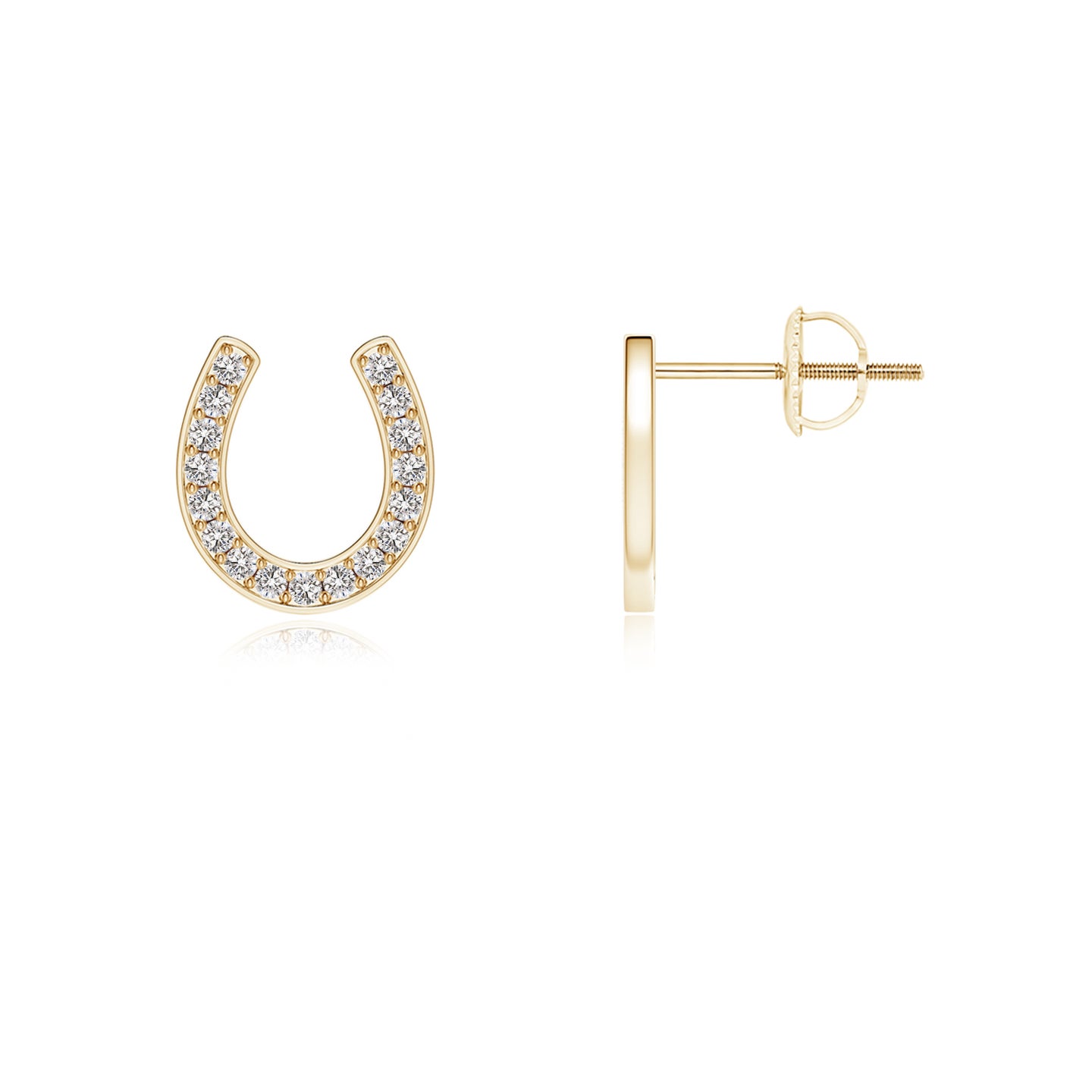 1mm IJI1I2 Pave-Set Diamond Horseshoe Stud Earrings in Yellow Gold