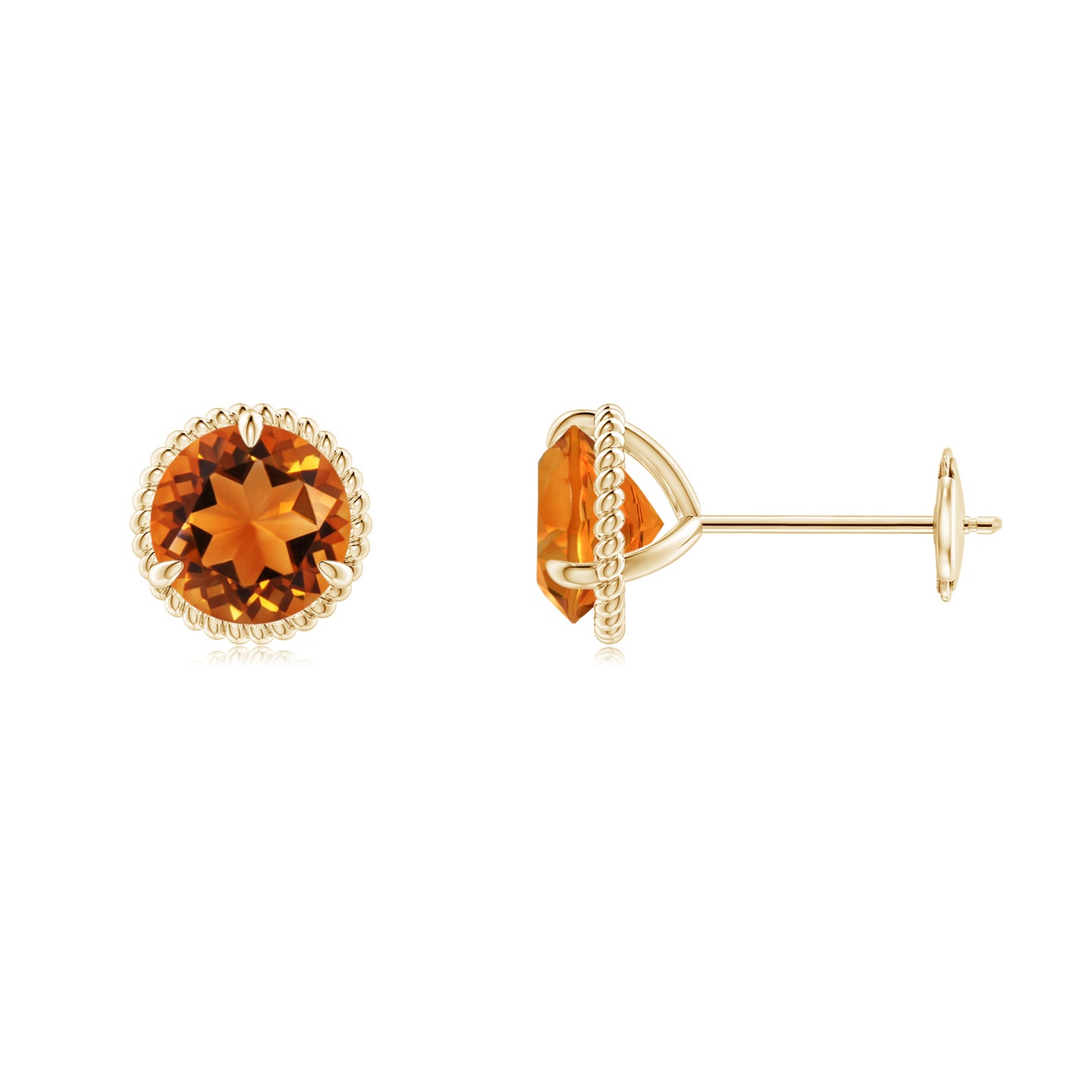 6mm AAAA Rope Framed Claw-Set Citrine Martini Stud Earrings in Yellow Gold