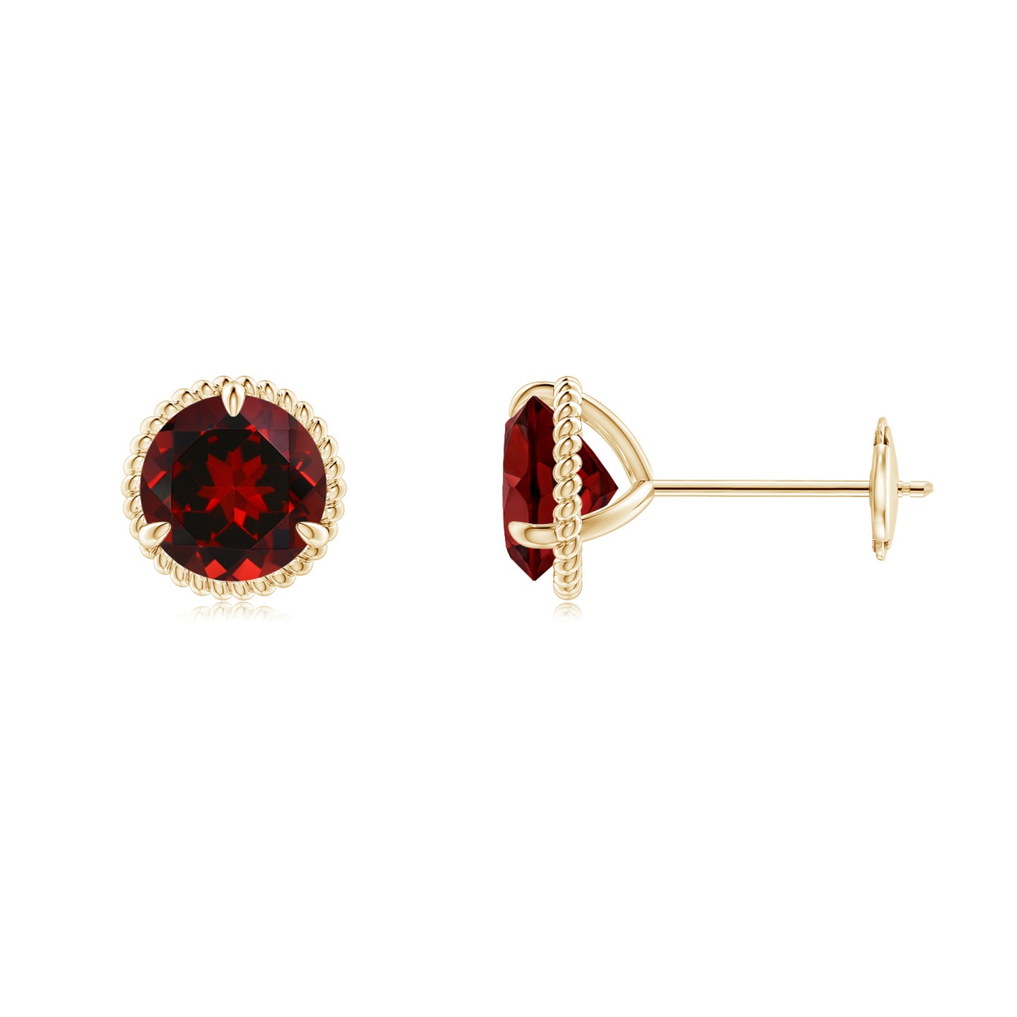 6mm AAAA Rope Framed Claw-Set Garnet Martini Stud Earrings in Yellow Gold