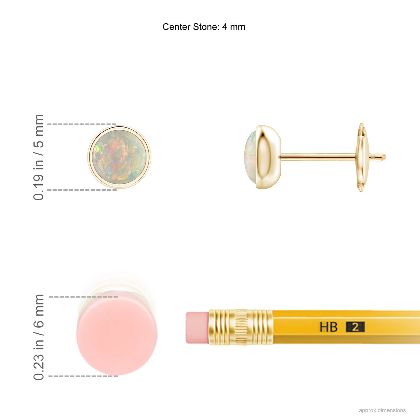4mm AAAA Bezel Set Opal Solitaire Stud Earrings in Yellow Gold