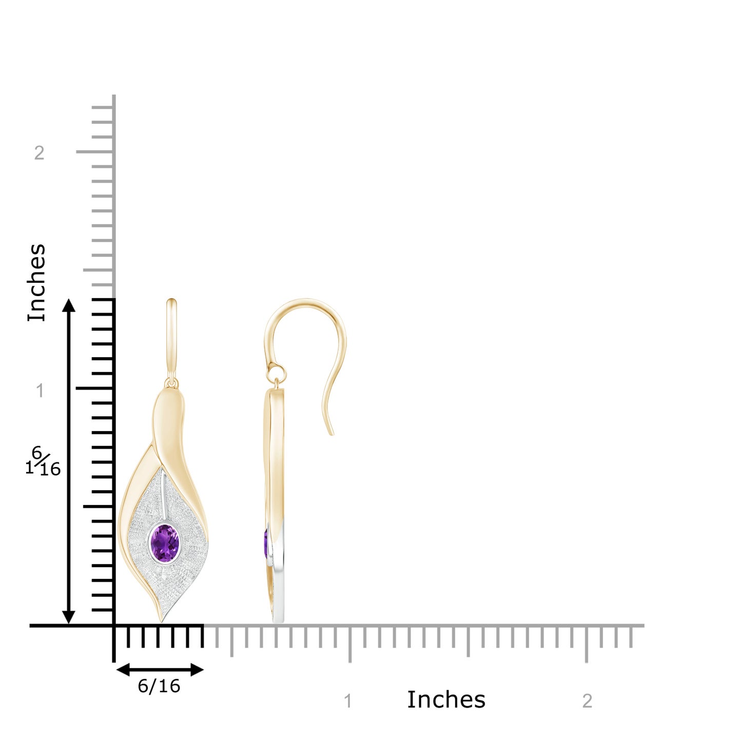 4x3mm AAAA Bezel Set Amethyst Calla Lily Drop Earrings in Yellow Gold White Gold