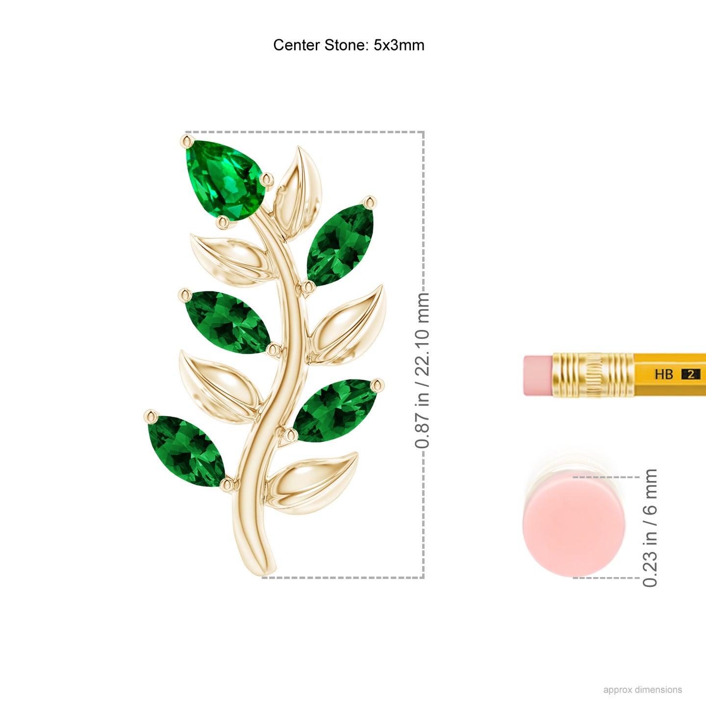 5x3mm AAAA Pear and Marquise Emerald Olive Branch Earrings in Yellow Gold