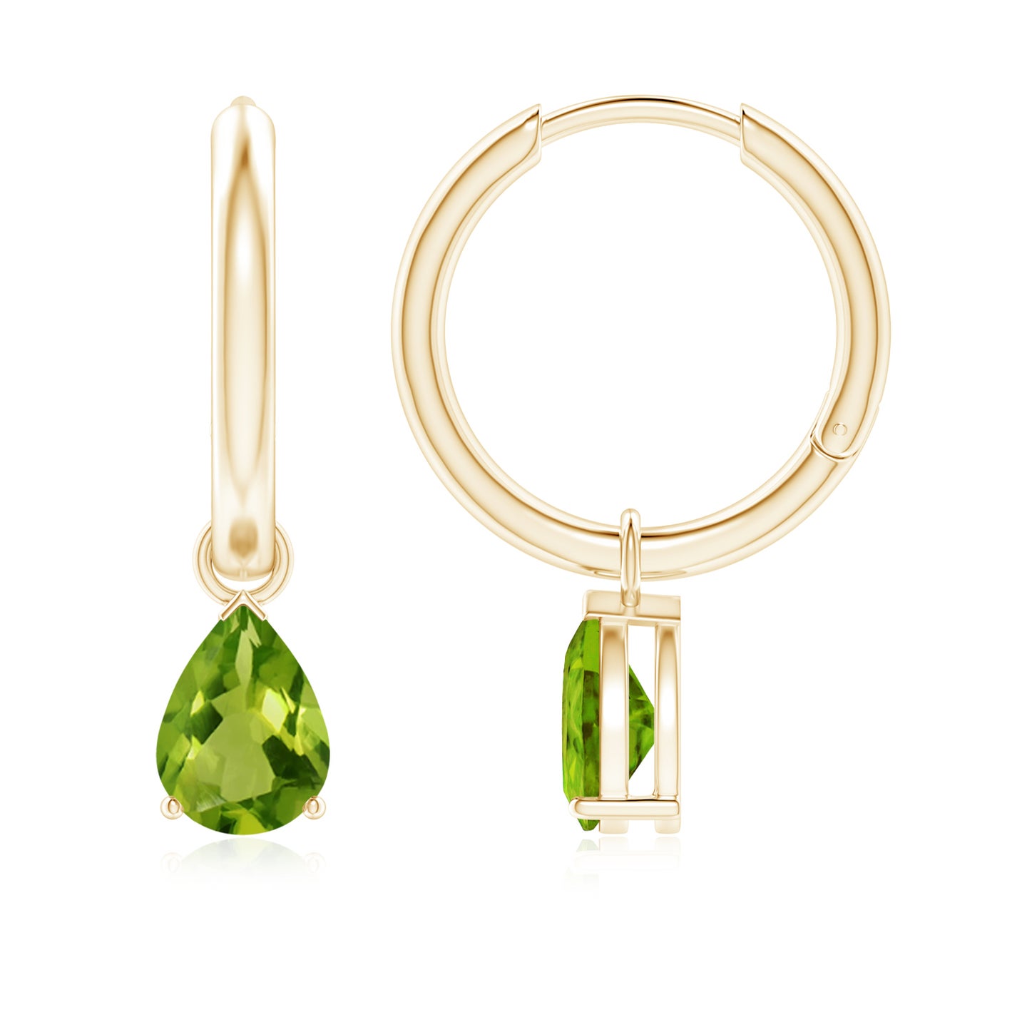 7x5mm AAAA Pear-Shaped Peridot Hinged Hoop Drop Earrings in Yellow Gold 7x5mm AAAA Pear-Shaped Peridot Hinged Hoop Drop Earrings in Yellow Gold