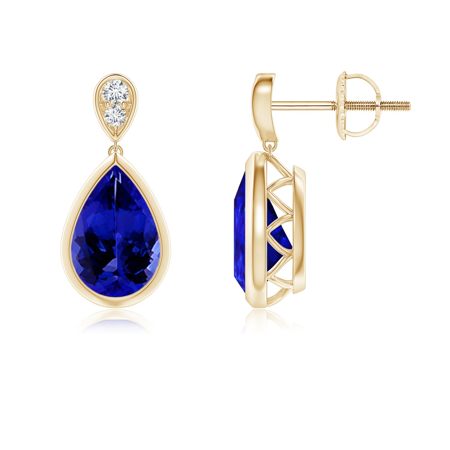 Bezel-Set Tanzanite Teardrop Earrings with Diamond