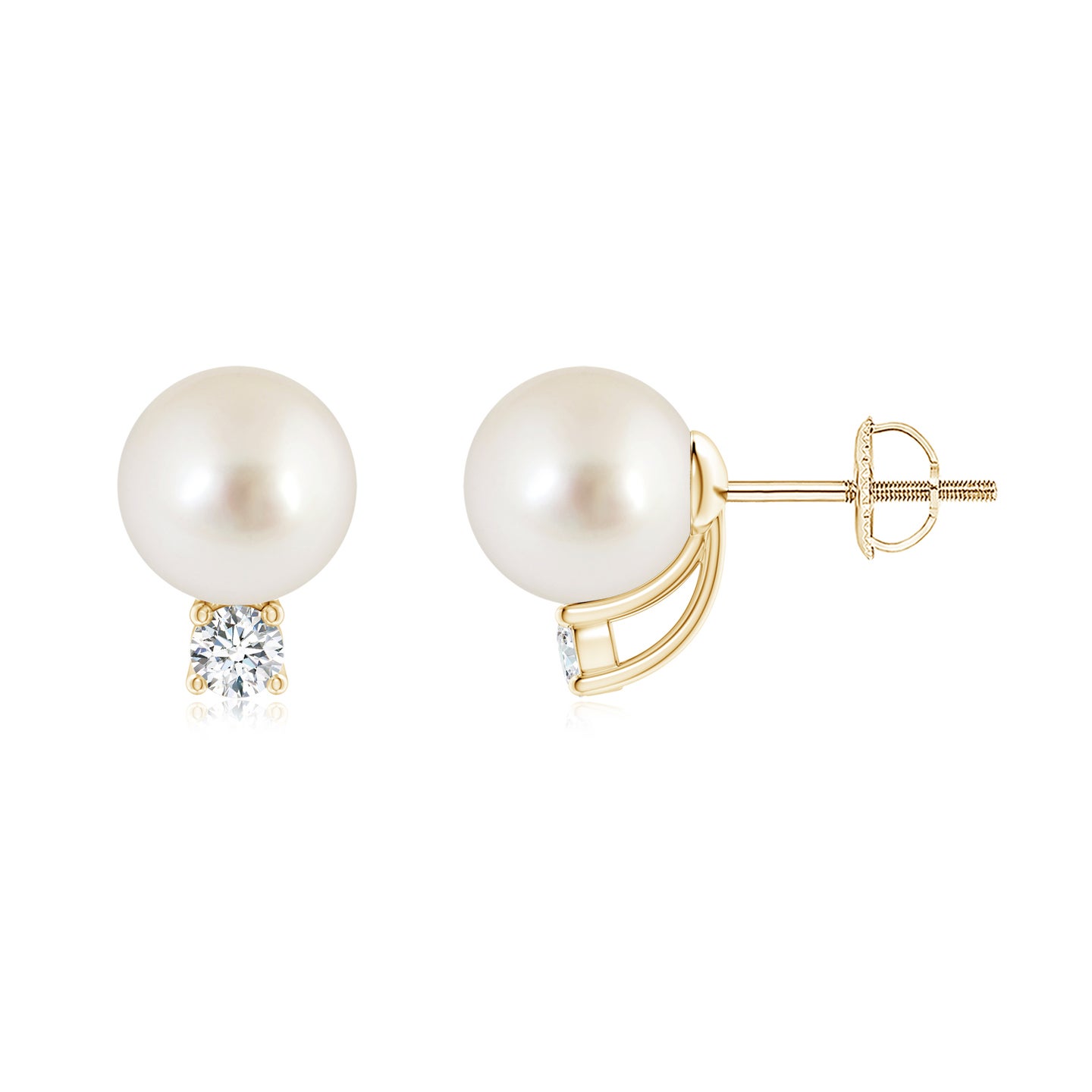 8mm AAAA Solitaire South Sea Pearl Studs with Diamond in Yellow Gold 8mm AAAA Solitaire South Sea Pearl Studs with Diamond in Yellow Gold