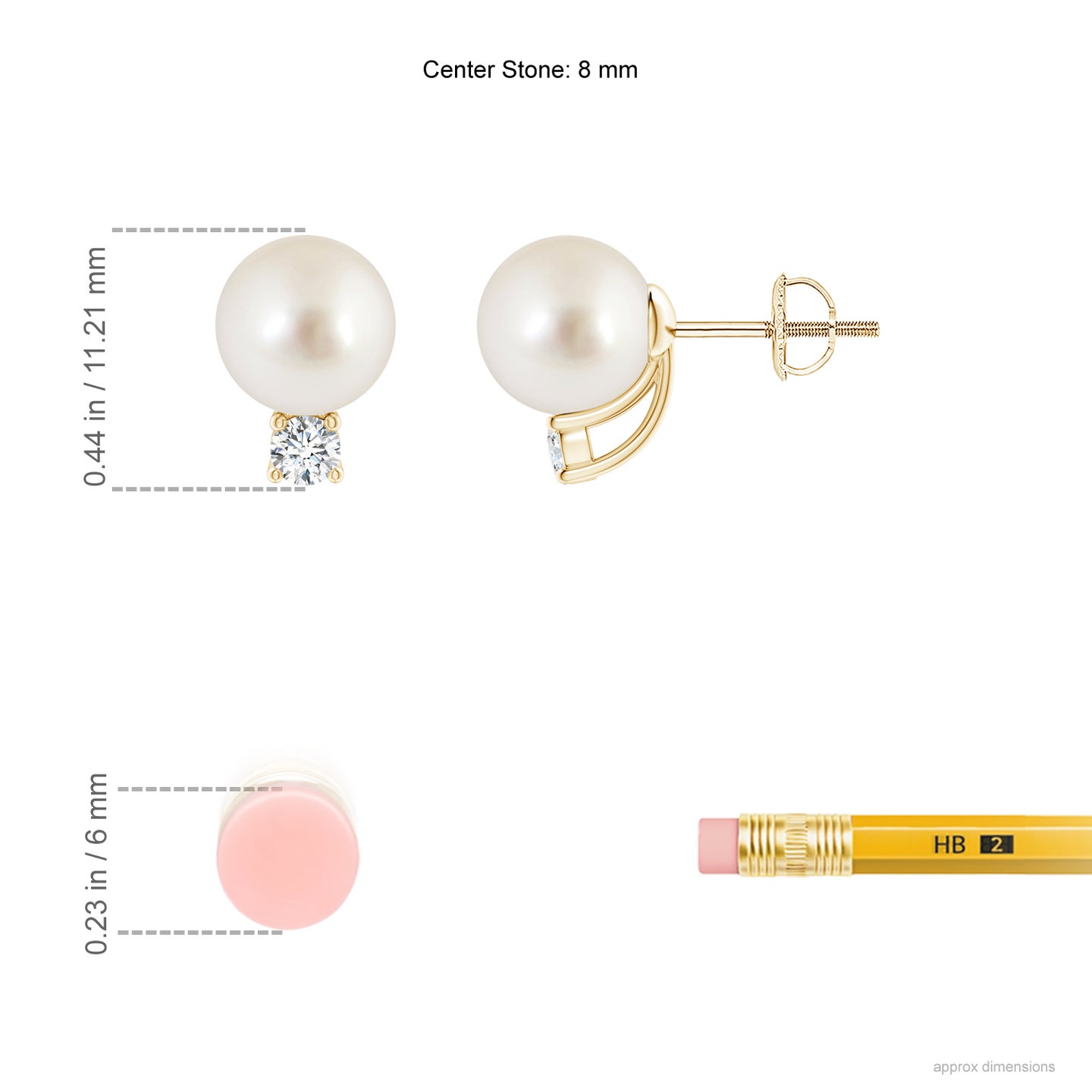 8mm AAAA Solitaire South Sea Pearl Studs with Diamond in Yellow Gold 8mm AAAA Solitaire South Sea Pearl Studs with Diamond in Yellow Gold