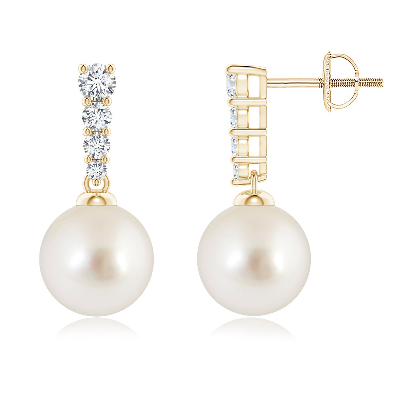 8mm AAAA South Sea Pearl Earrings with Graduated Diamonds in Yellow Gold 8mm AAAA South Sea Pearl Earrings with Graduated Diamonds in Yellow Gold