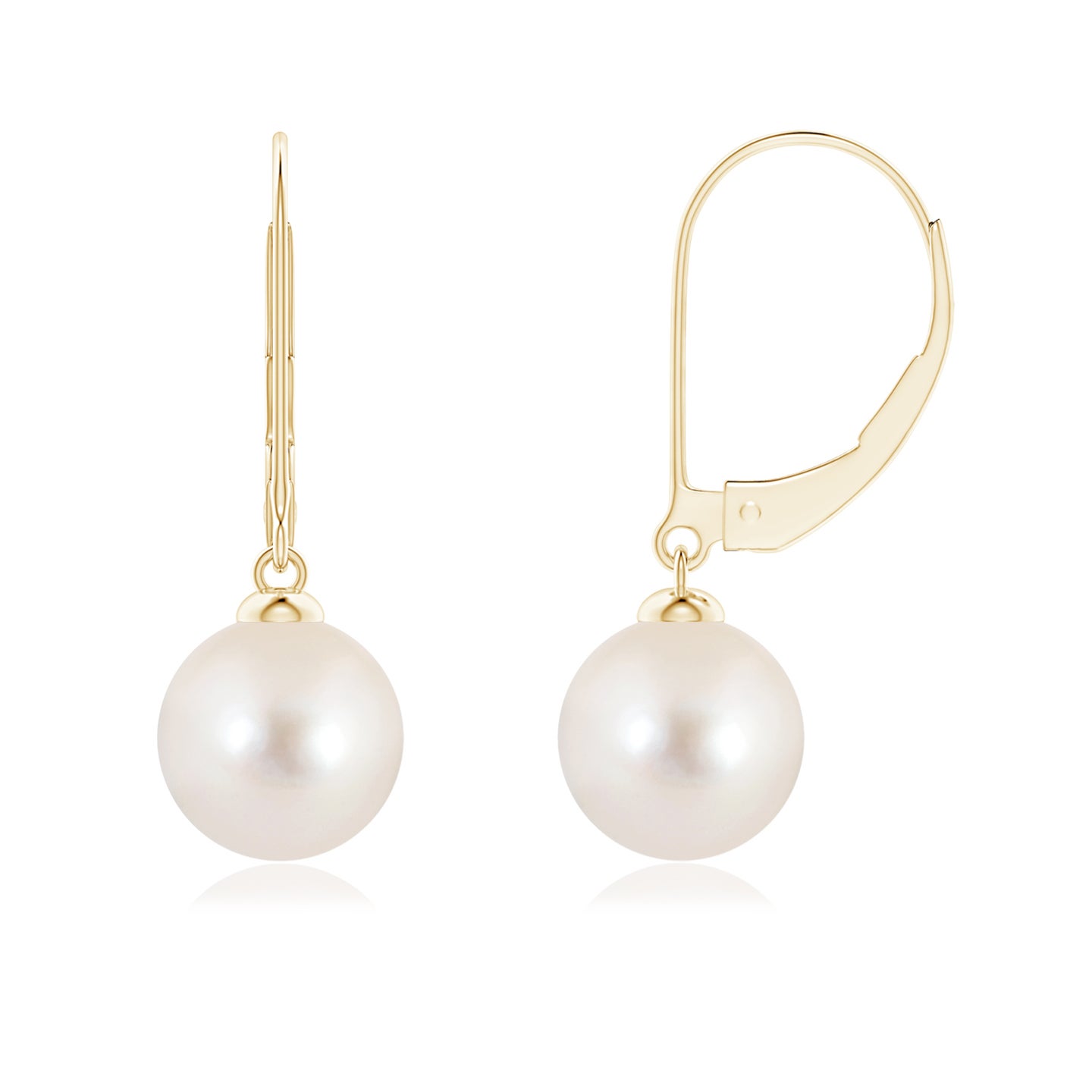 8mm AAAA Freshwater Pearl Earrings with Leverback in Yellow Gold