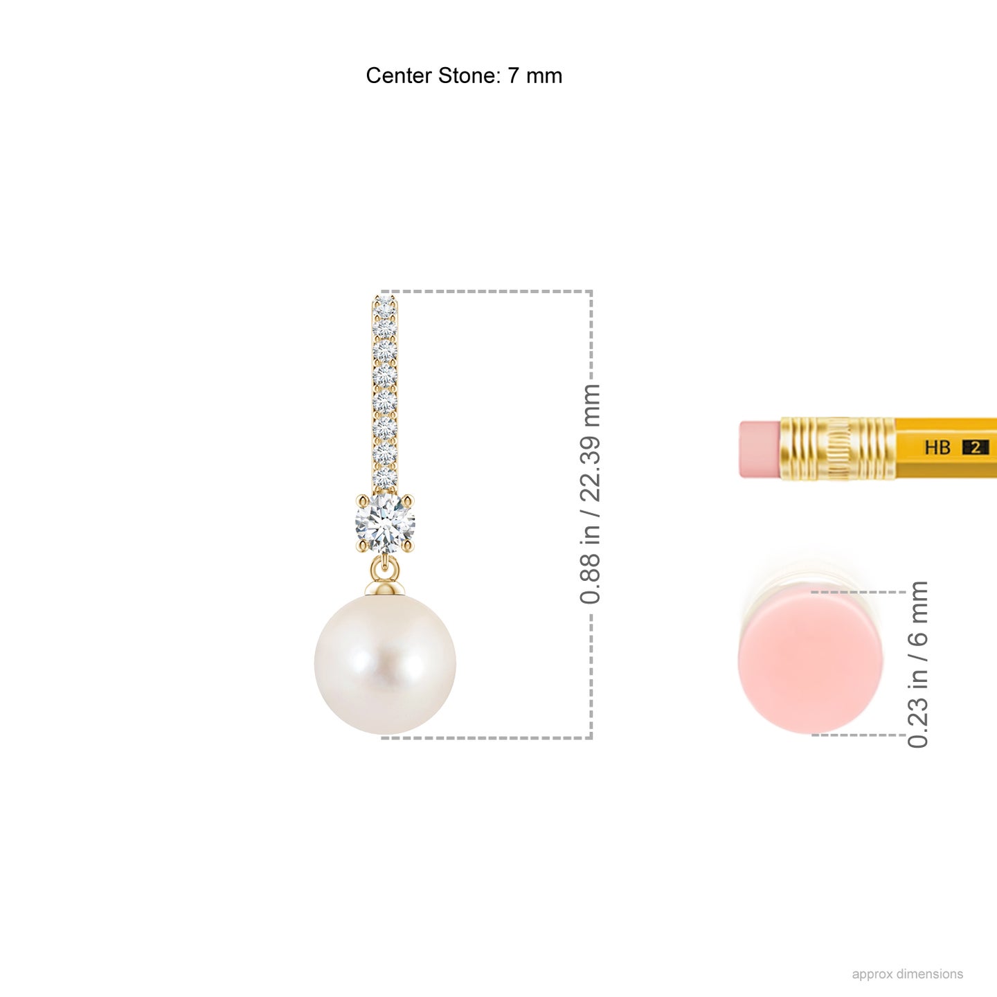 7mm AAAA Leverback Freshwater Pearl Drop Earrings in Yellow Gold