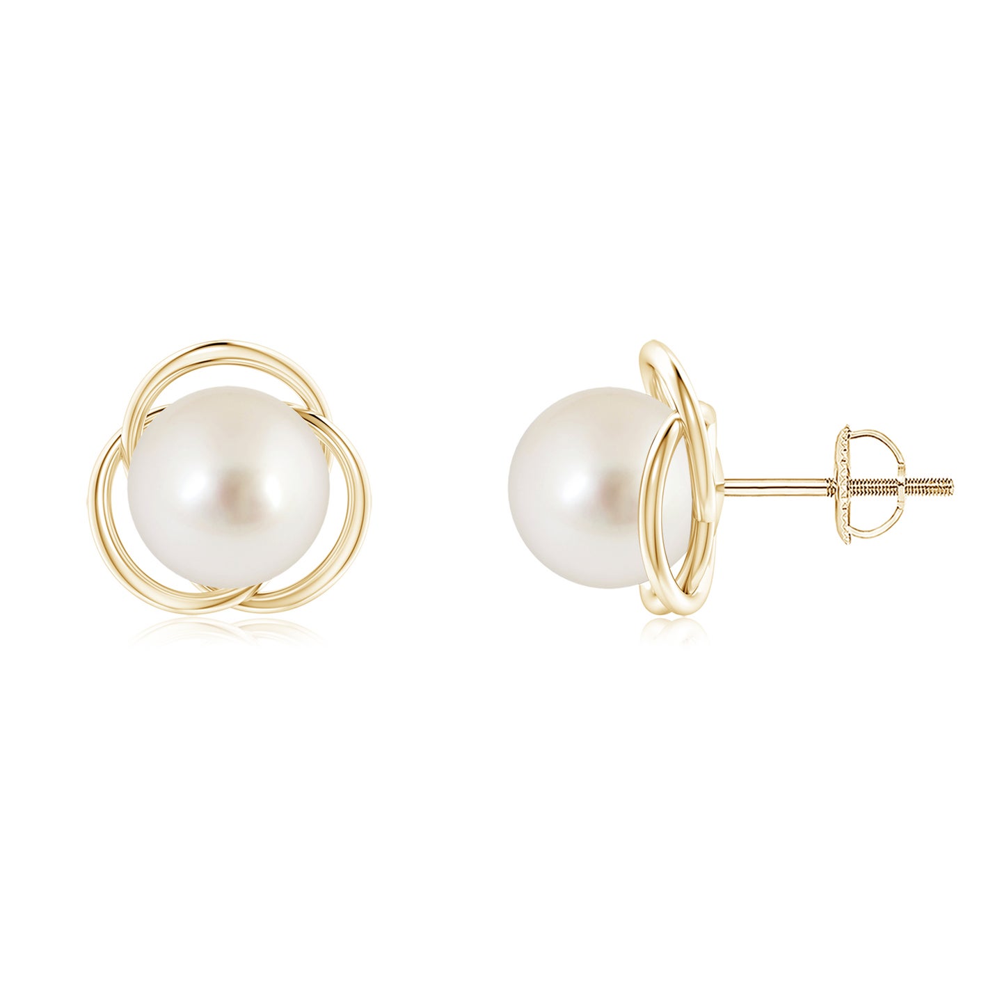 8mm AAAA South Sea Pearl Love Knot Studs in Yellow Gold 8mm AAAA South Sea Pearl Love Knot Studs in Yellow Gold