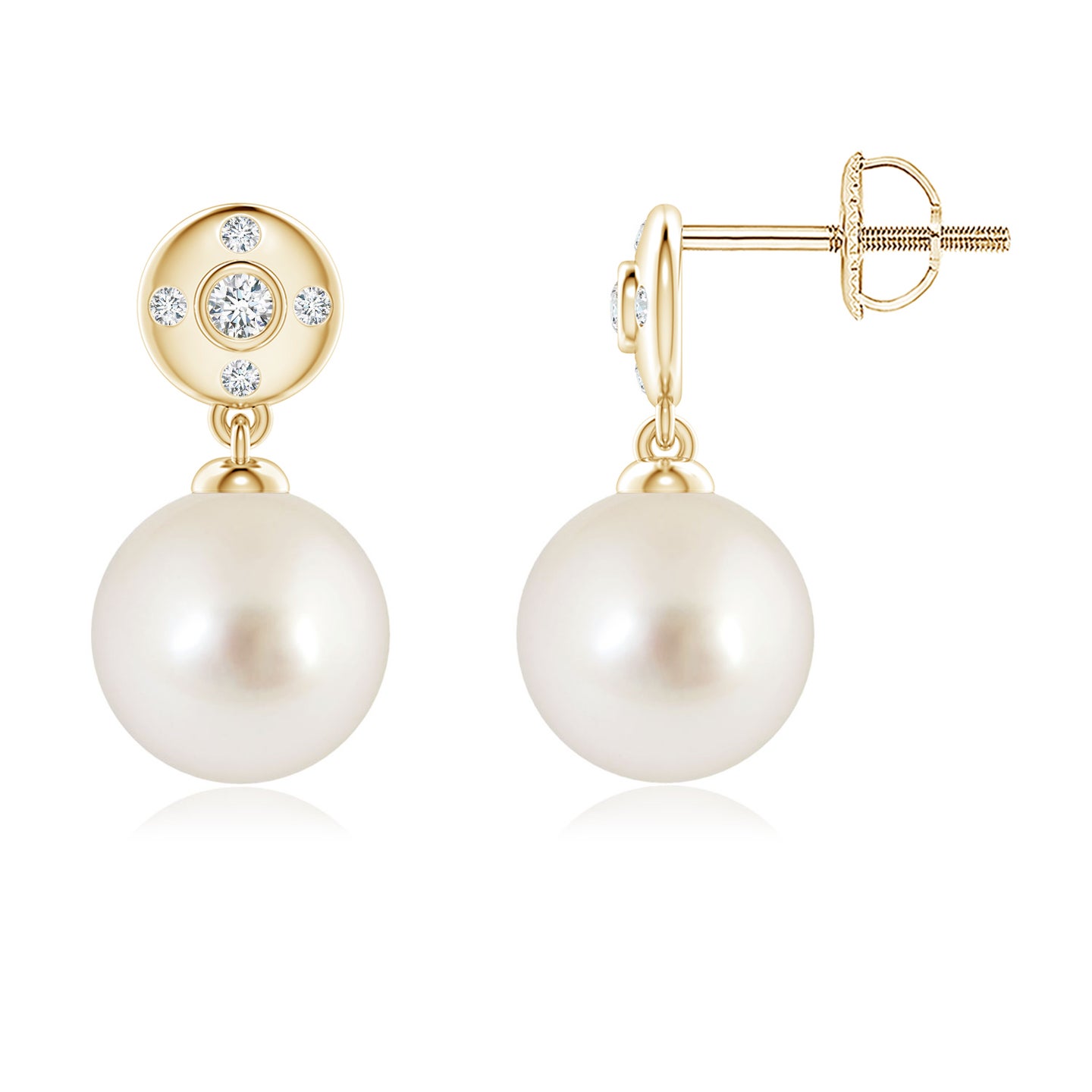 8mm AAAA South Sea Pearl Earrings with Diamond Accent in Yellow Gold 8mm AAAA South Sea Pearl Earrings with Diamond Accent in Yellow Gold
