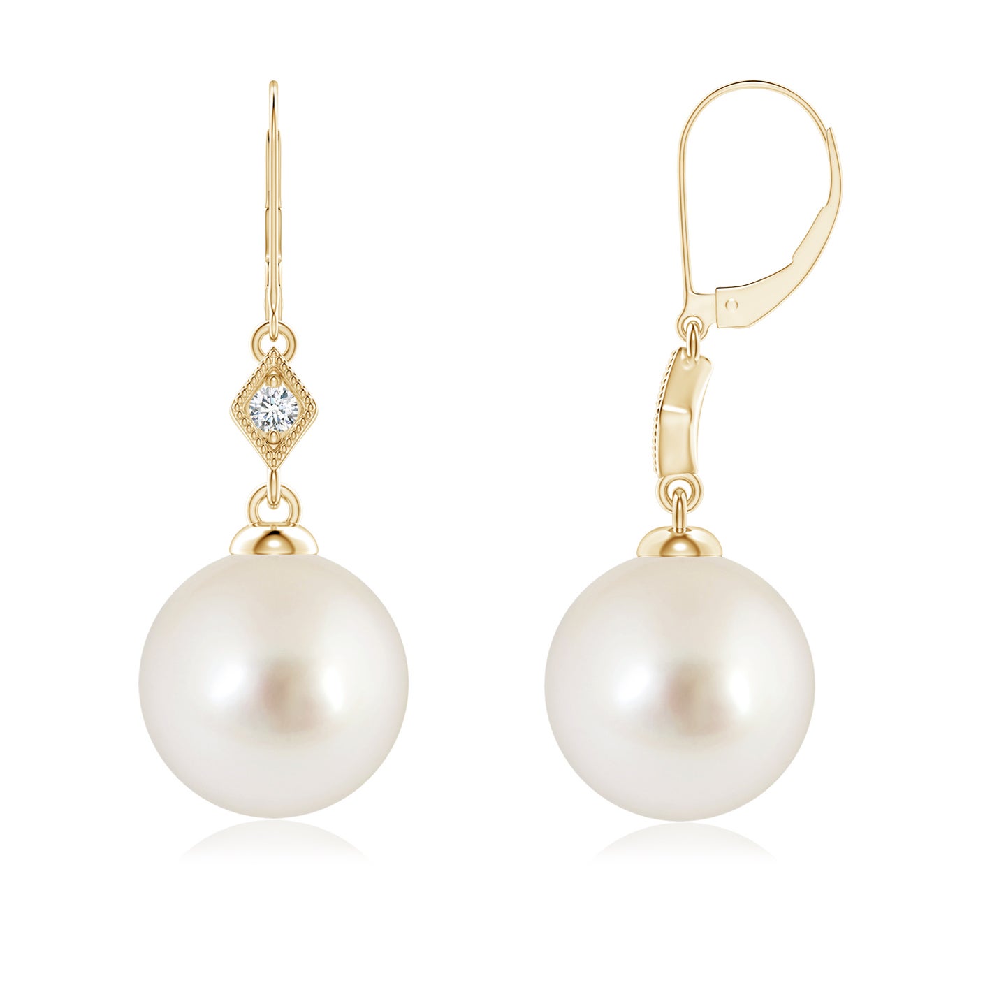 8mm AAAA South Sea Pearl Earrings with Pavé-Set Diamond in Yellow Gold 8mm AAAA South Sea Pearl Earrings with Pavé-Set Diamond in Yellow Gold