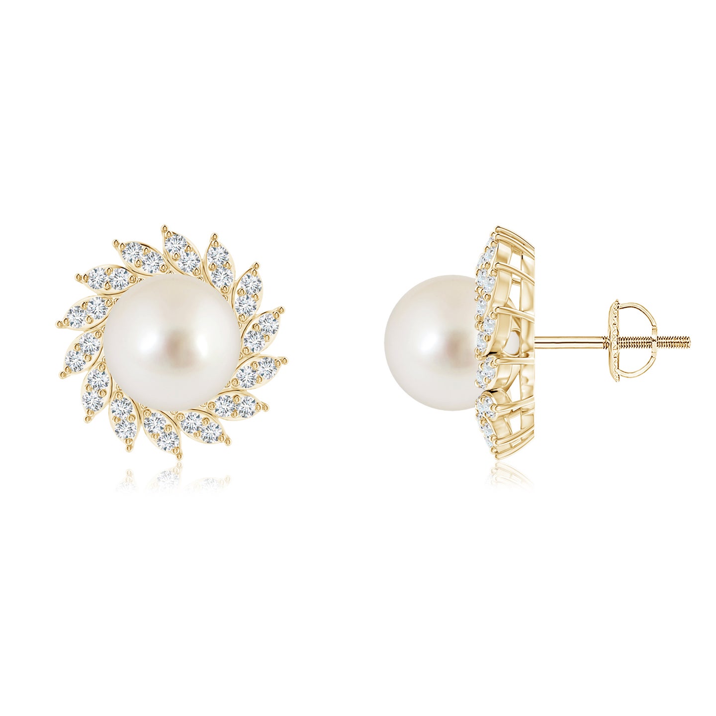 8mm AAAA South Sea Pearl Spiral Halo Stud Earrings in Yellow Gold 8mm AAAA South Sea Pearl Spiral Halo Stud Earrings in Yellow Gold