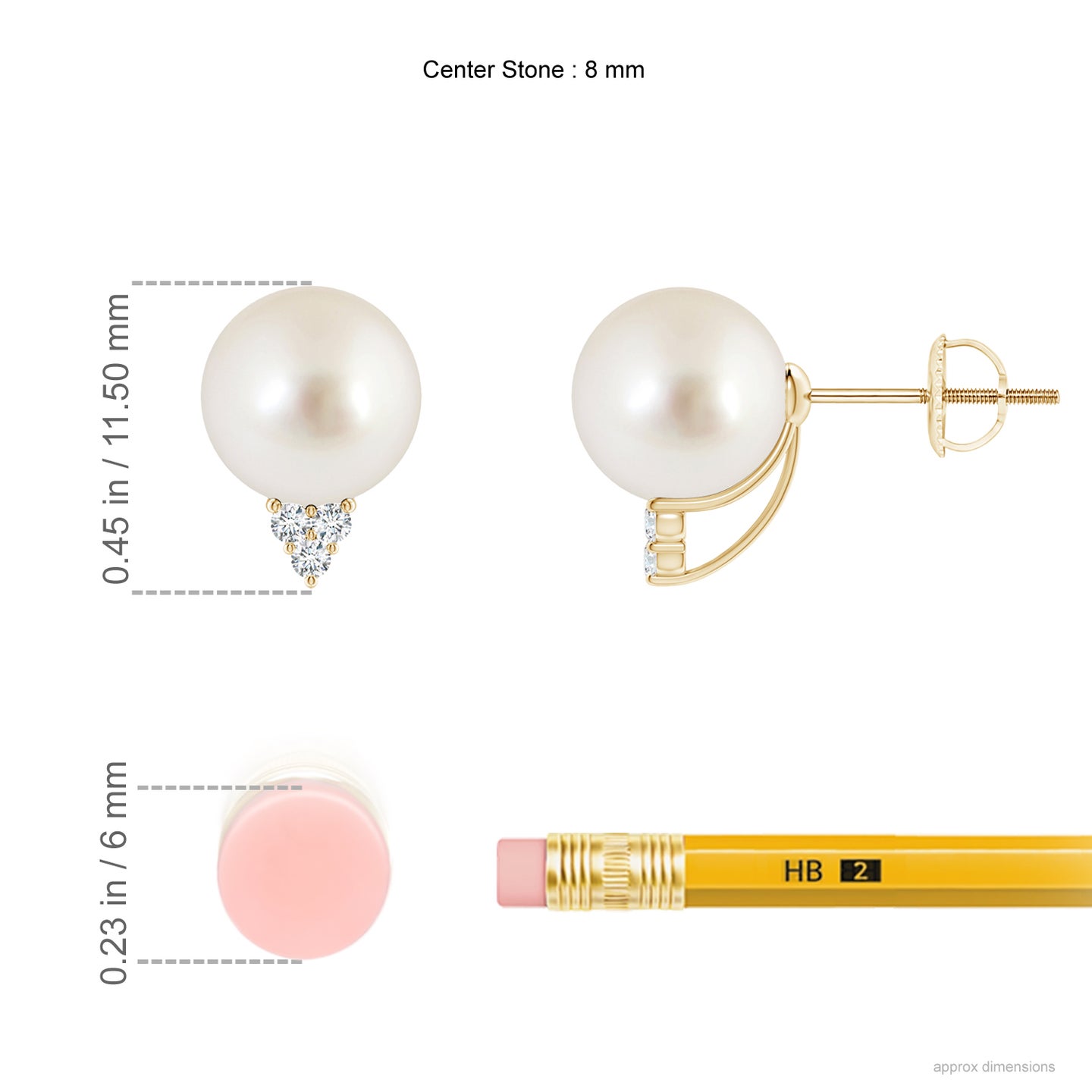 8mm AAAA South Sea Pearl Earrings with Diamond Trio in Yellow Gold 8mm AAAA South Sea Pearl Earrings with Diamond Trio in Yellow Gold