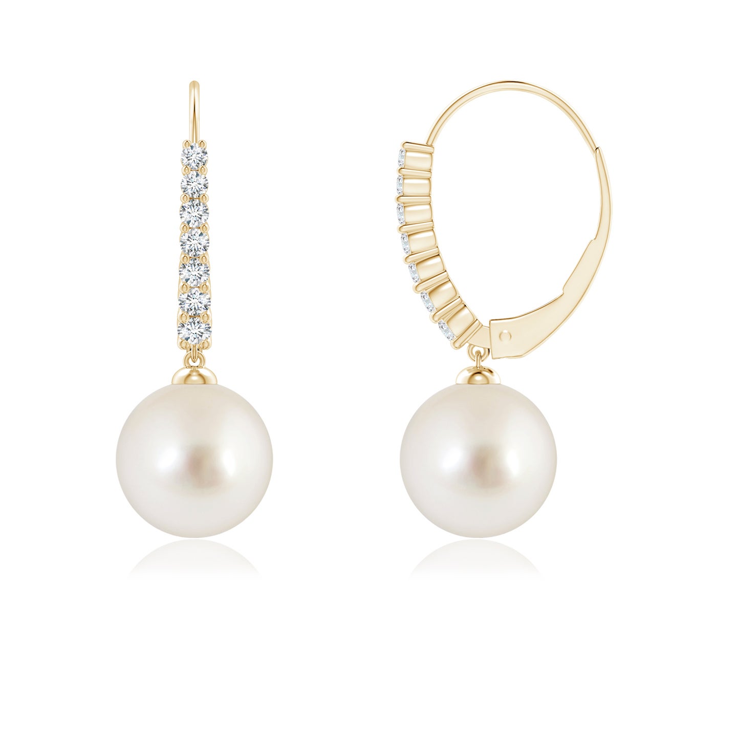 8mm AAAA Freshwater Pearl Tapered Leverback Earrings in Yellow Gold