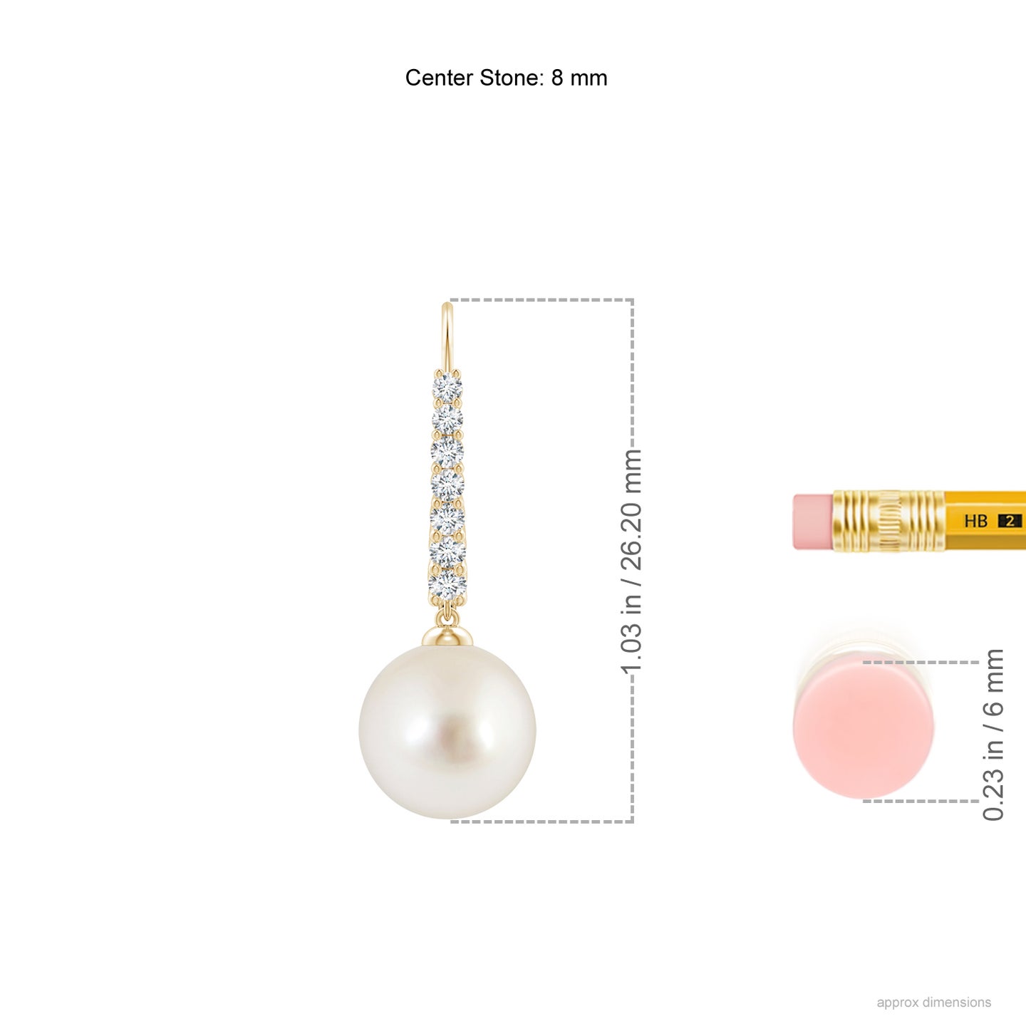 8mm AAAA Freshwater Pearl Tapered Leverback Earrings in Yellow Gold