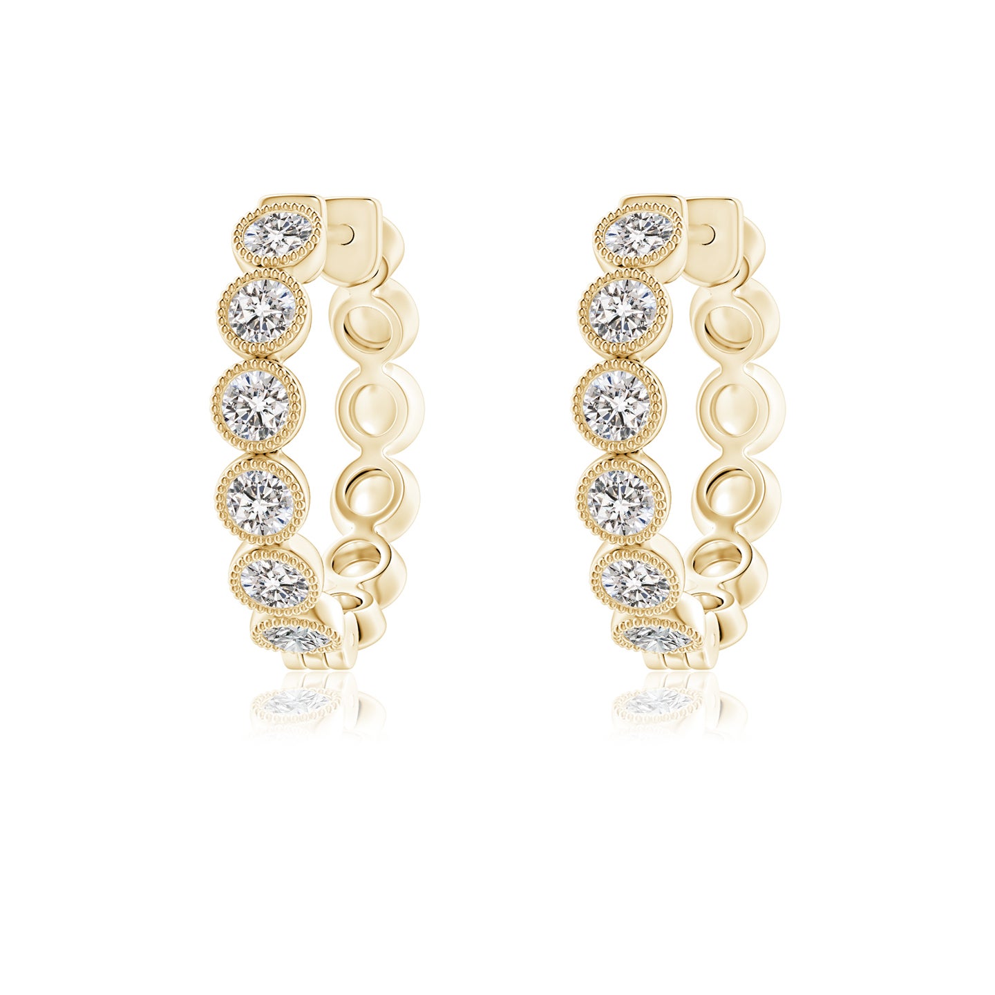 2.15mm IJI1I2 Bezel-Set Diamond Hoop Earrings with Milgrain in Yellow Gold