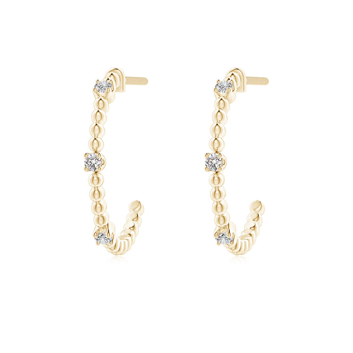 1.5mm IJI1I2 Diamond Beaded Half Hoop Earrings in Yellow Gold
