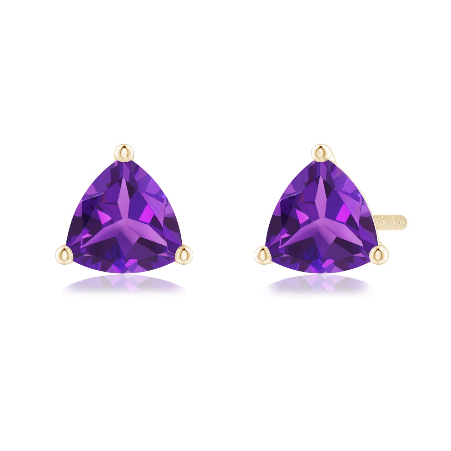 5mm AAAA Martini-Set Trillion Amethyst Stud Earrings in Yellow Gold