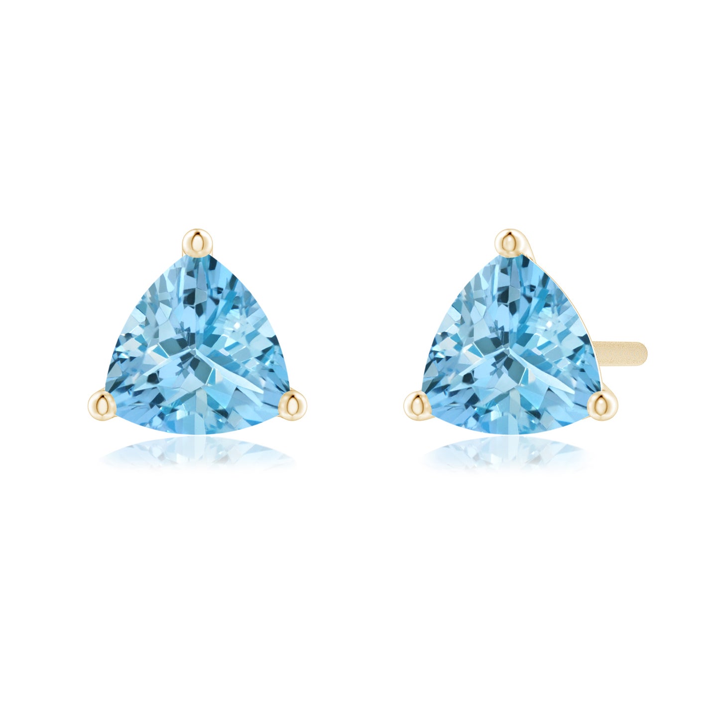 5mm AAAA Martini-Set Trillion Aquamarine Stud Earrings in Yellow Gold