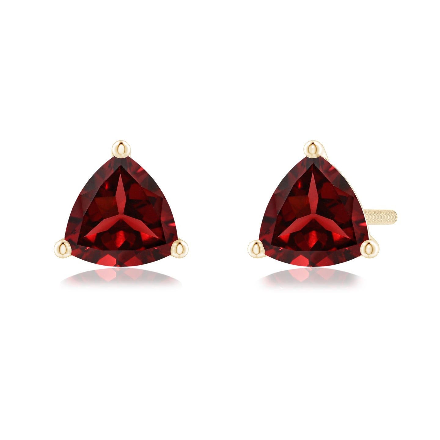 5mm AAAA Martini-Set Trillion Garnet Stud Earrings in Yellow Gold