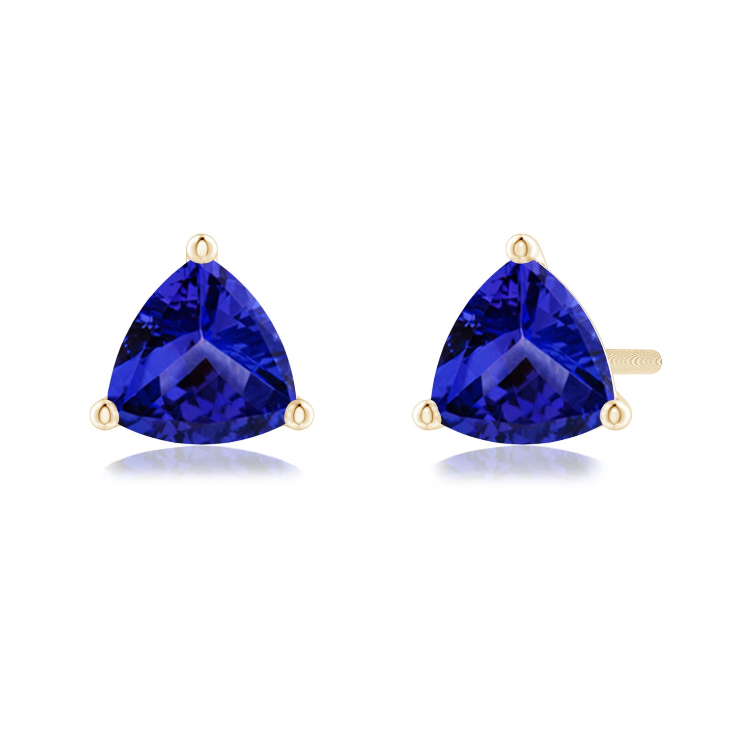 5mm AAAA Martini-Set Trillion Tanzanite Stud Earrings in Yellow Gold