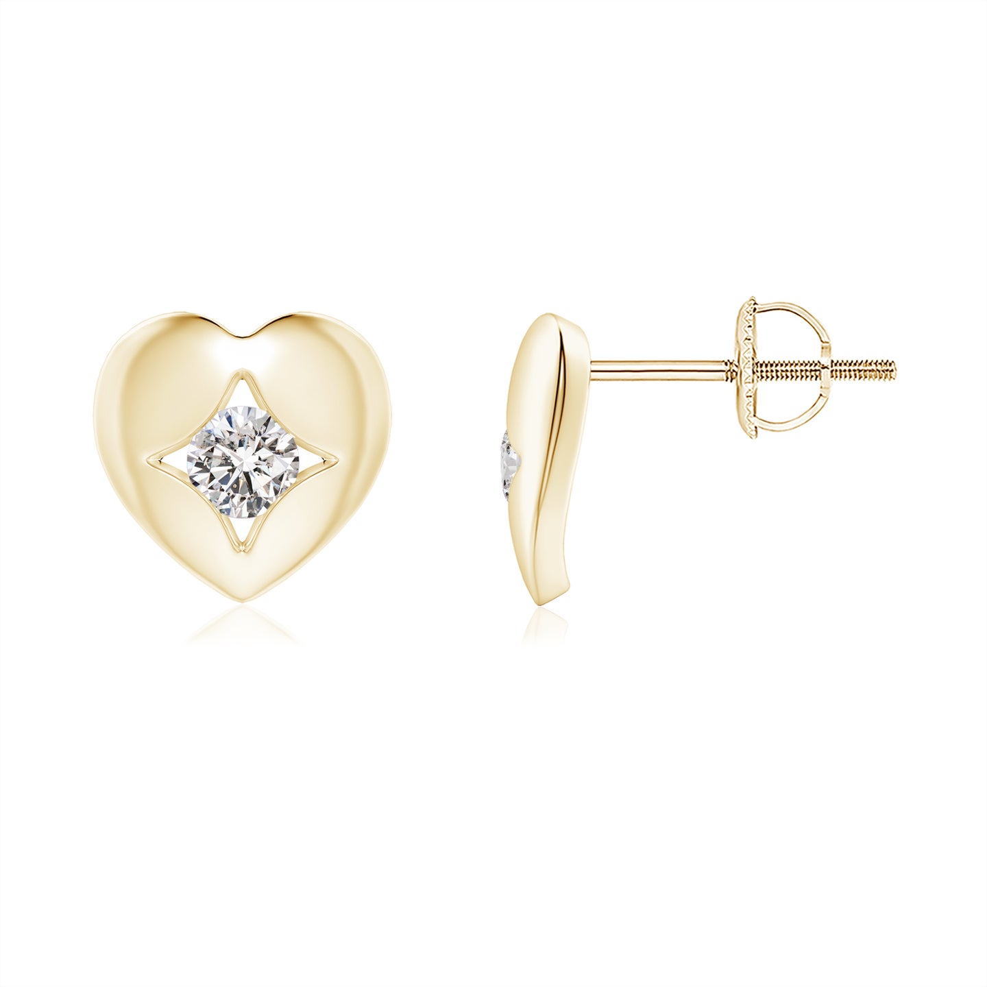 Channel-Set Diamond Solitaire Heart-Shaped Stud Earrings