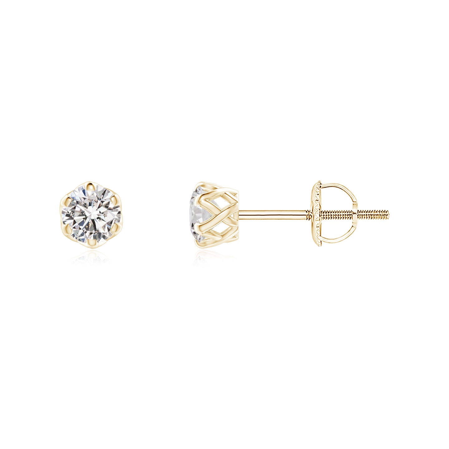 3.2mm IJI1I2 Six Prong-Set Diamond Solitaire Filigree Stud Earrings in Yellow Gold