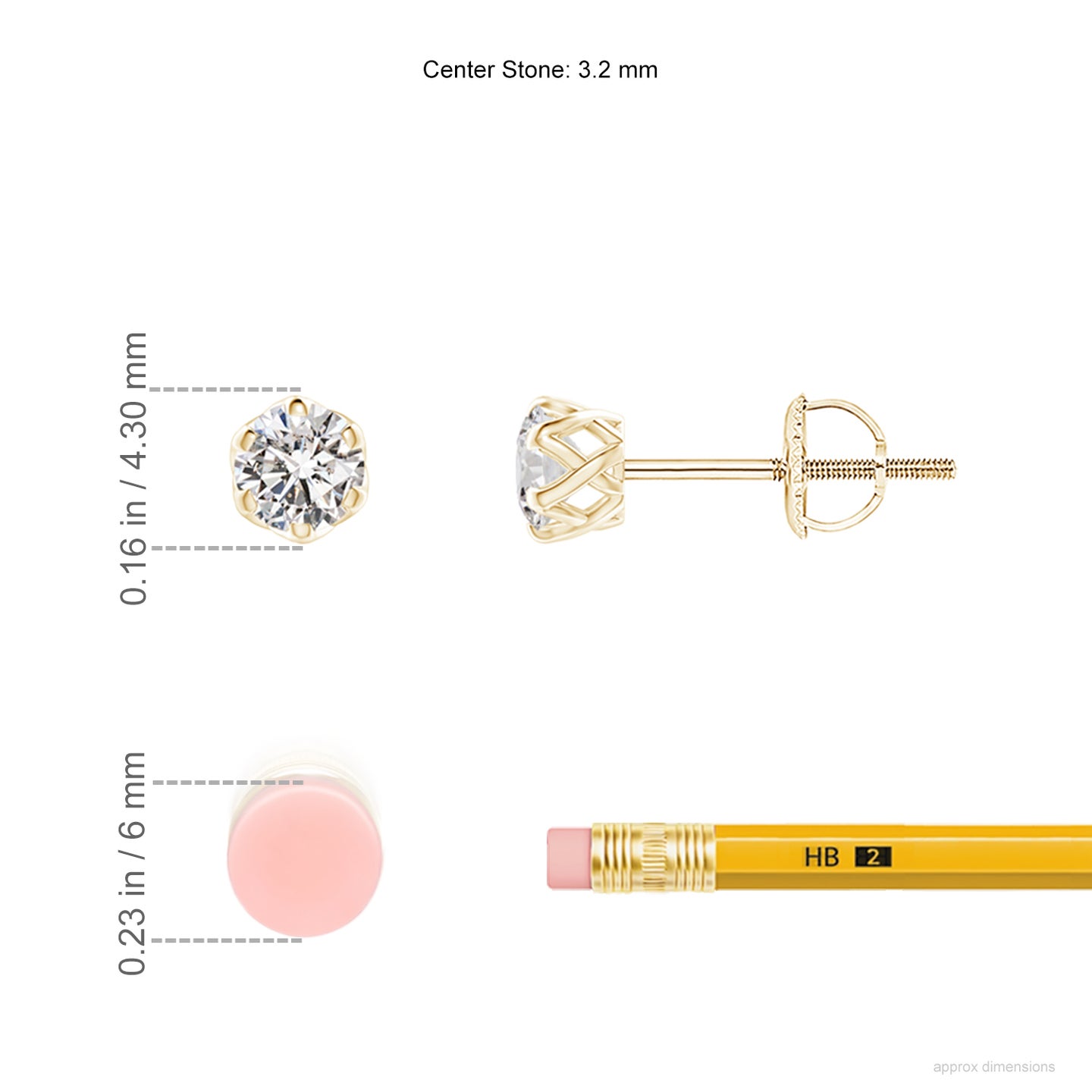 3.2mm IJI1I2 Six Prong-Set Diamond Solitaire Filigree Stud Earrings in Yellow Gold 3.2mm IJI1I2 Six Prong-Set Diamond Solitaire Filigree Stud Earrings in Yellow Gold