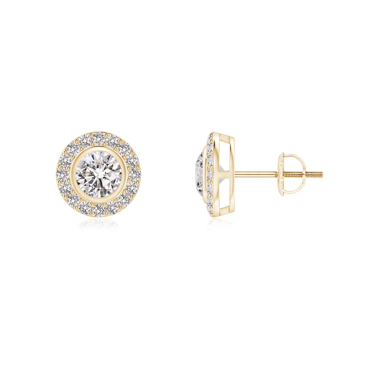 3.7mm IJI1I2 Solitaire Bezel-Set Round Diamond Halo Stud Earrings in Yellow Gold 3.7mm IJI1I2 Solitaire Bezel-Set Round Diamond Halo Stud Earrings in Yellow Gold