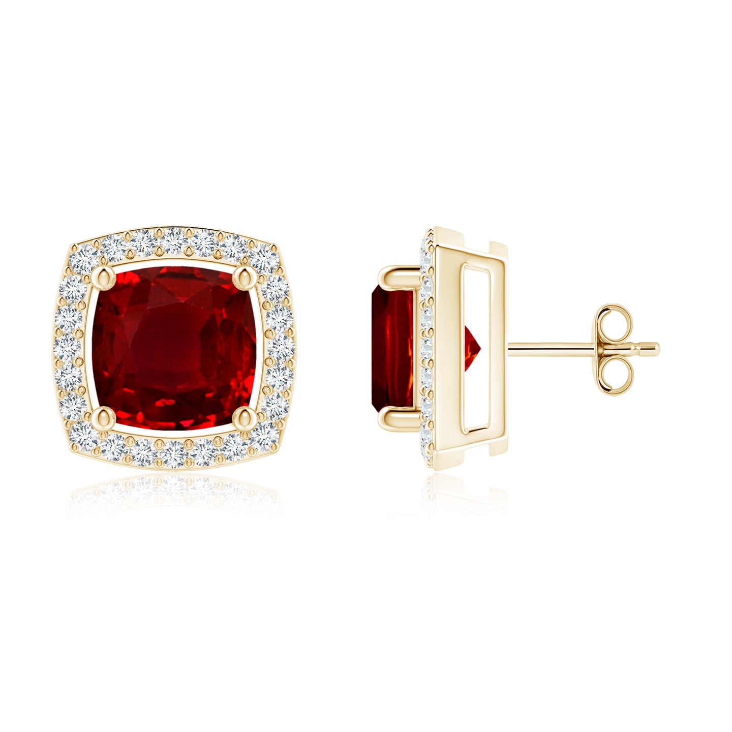 Cushion Ruby Floating Halo Stud Earrings