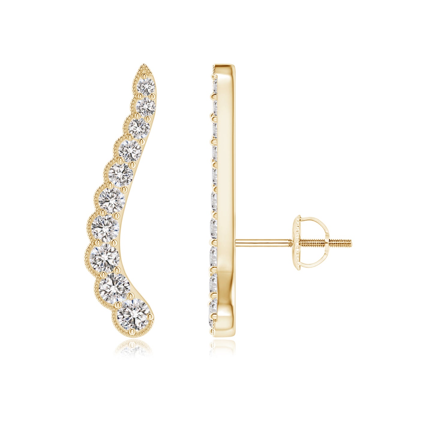 2mm IJI1I2 Diamond Wavy Ear Climbers with Milgrain in Yellow Gold 2mm IJI1I2 Diamond Wavy Ear Climbers with Milgrain in Yellow Gold