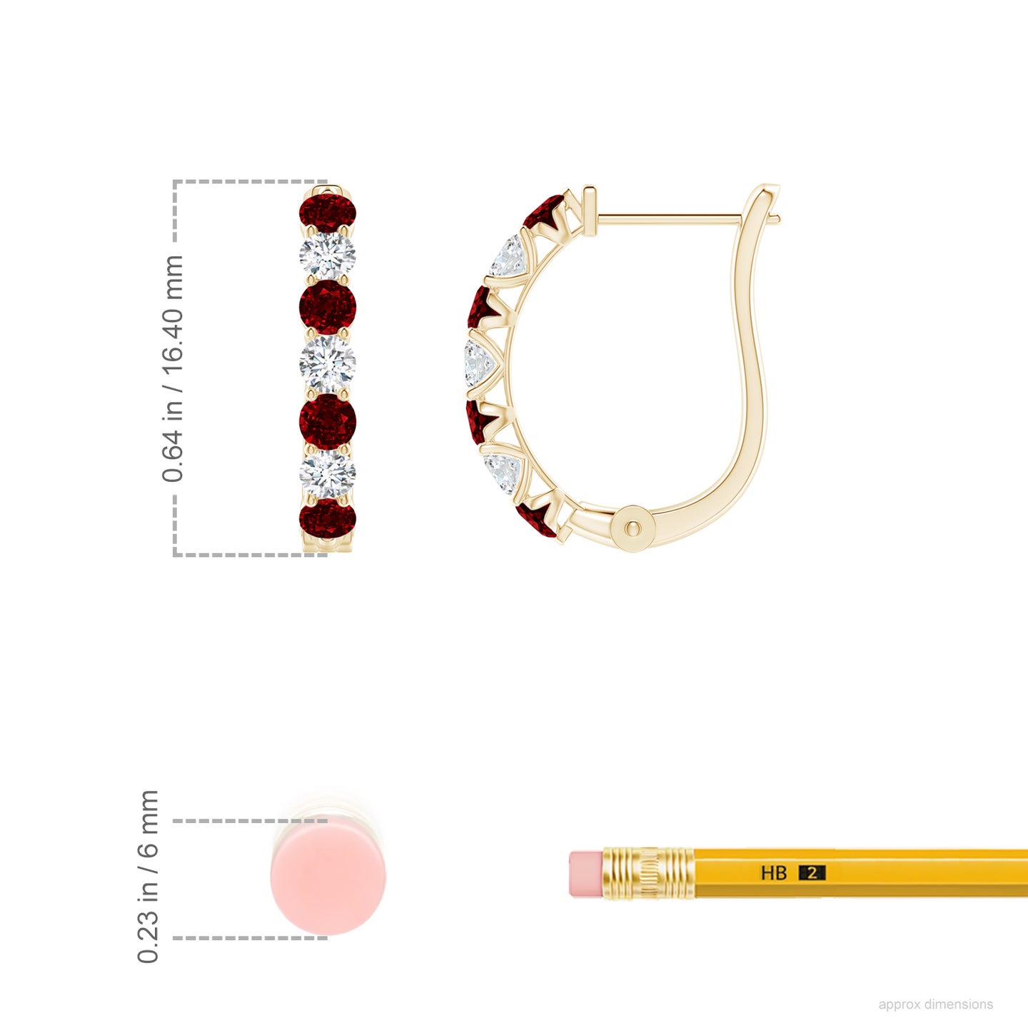 2.5mm AAAA Ruby and Diamond Huggie Hoop Earrings in Yellow Gold