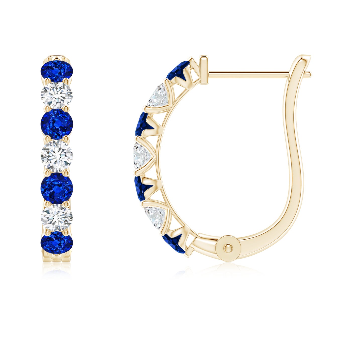 2.5mm AAAA Sapphire and Diamond Huggie Hoop Earrings in Yellow Gold 2.5mm AAAA Sapphire and Diamond Huggie Hoop Earrings in Yellow Gold
